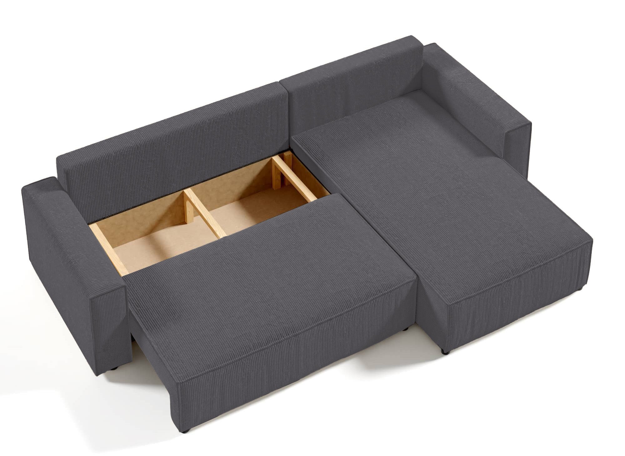JADE Wandelbares und wendbares Ecksofa mit Stauraum aus anthrazitgrauem Cord