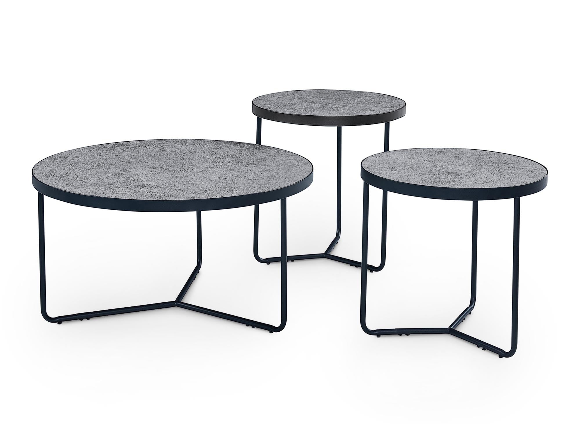 3er-Set runder schwarzer Couchtische ROMY