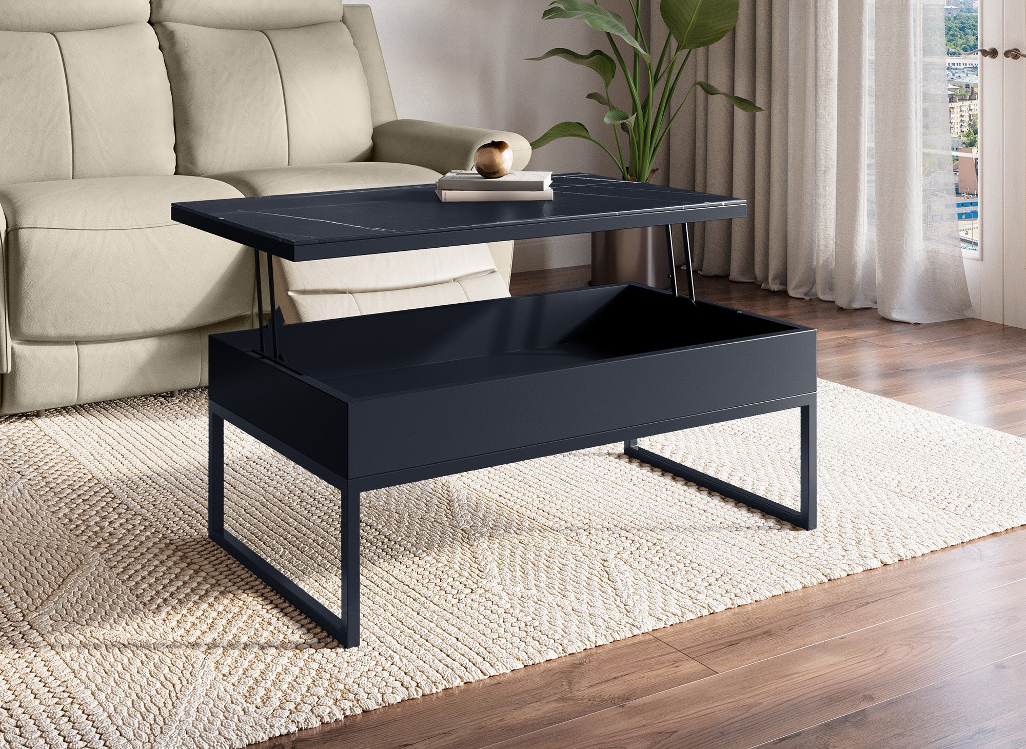 MARIE Designer-Couchtisch mit schwarzer Keramik-Klappplatte
