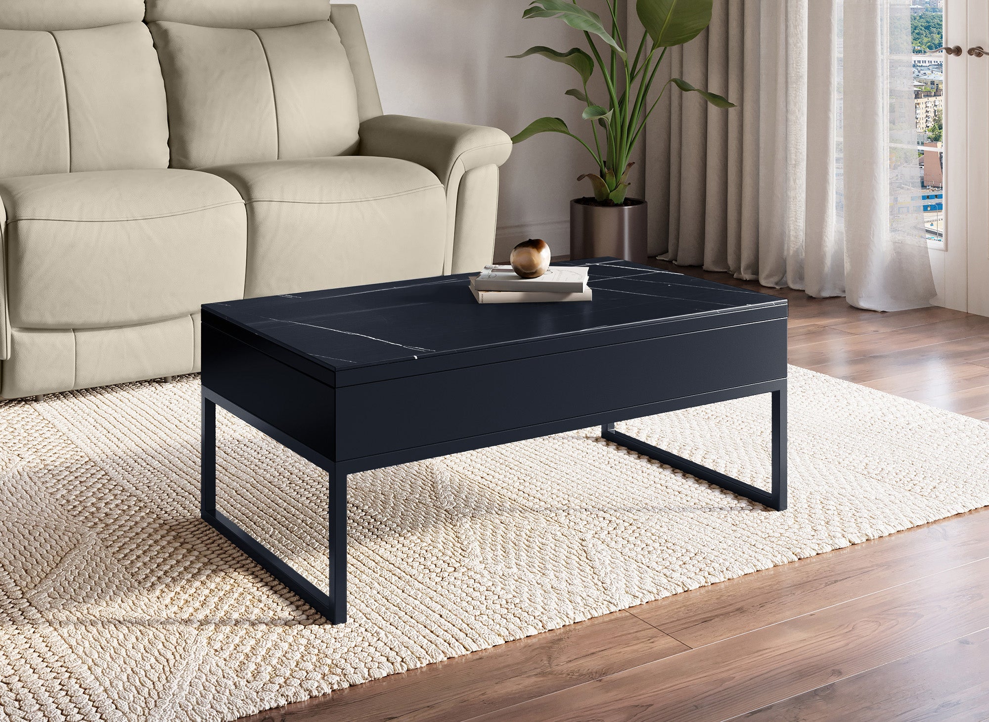MARIE Designer-Couchtisch mit schwarzer Keramik-Klappplatte