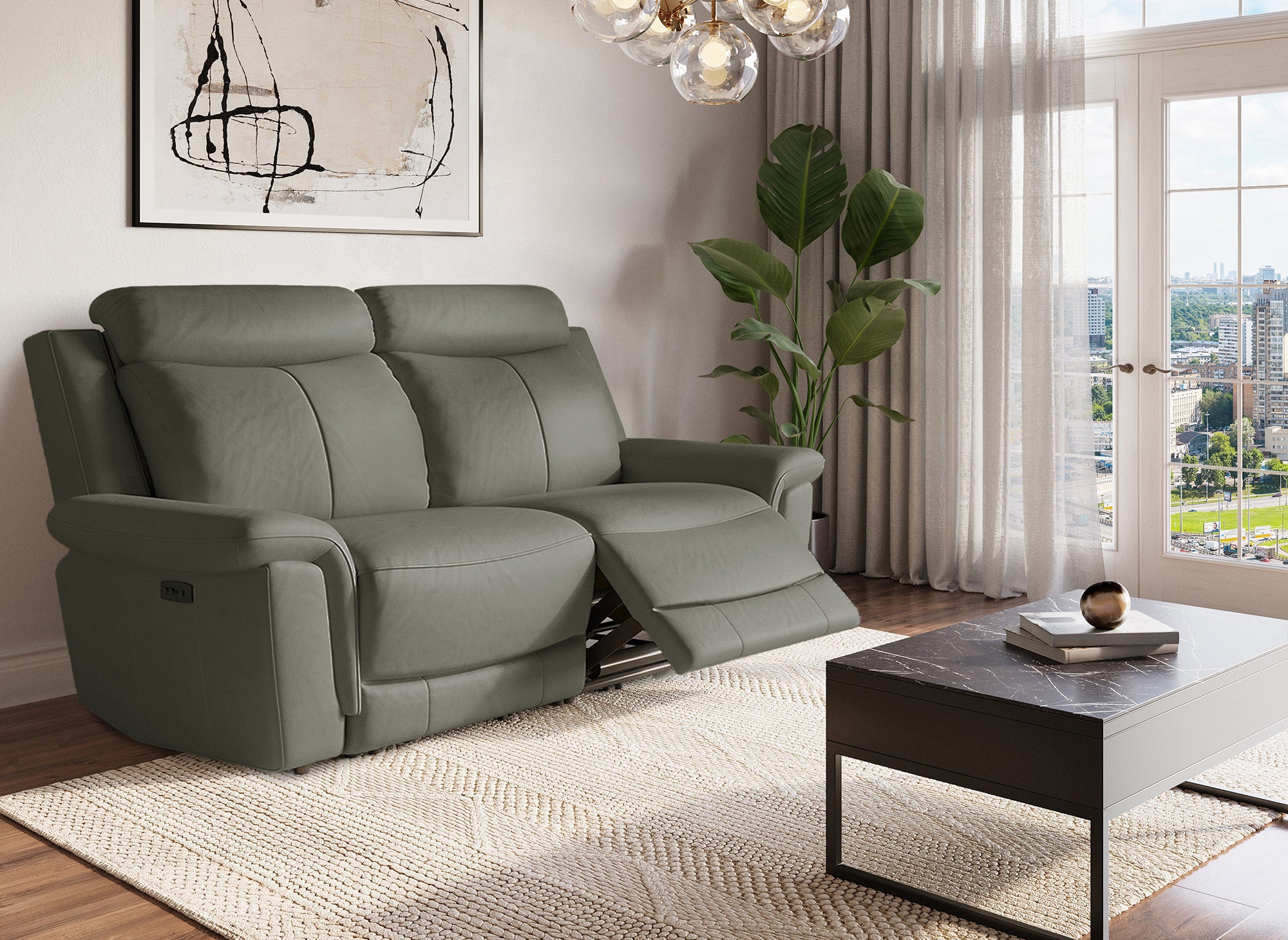 Elektrisches 3-Sitzer-Relaxsofa ERNEST aus grauem Leder