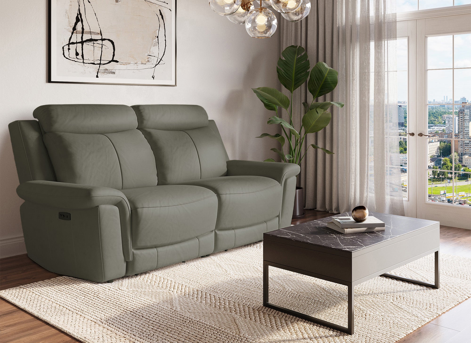 Elektrisches 3-Sitzer-Relaxsofa ERNEST aus grauem Leder