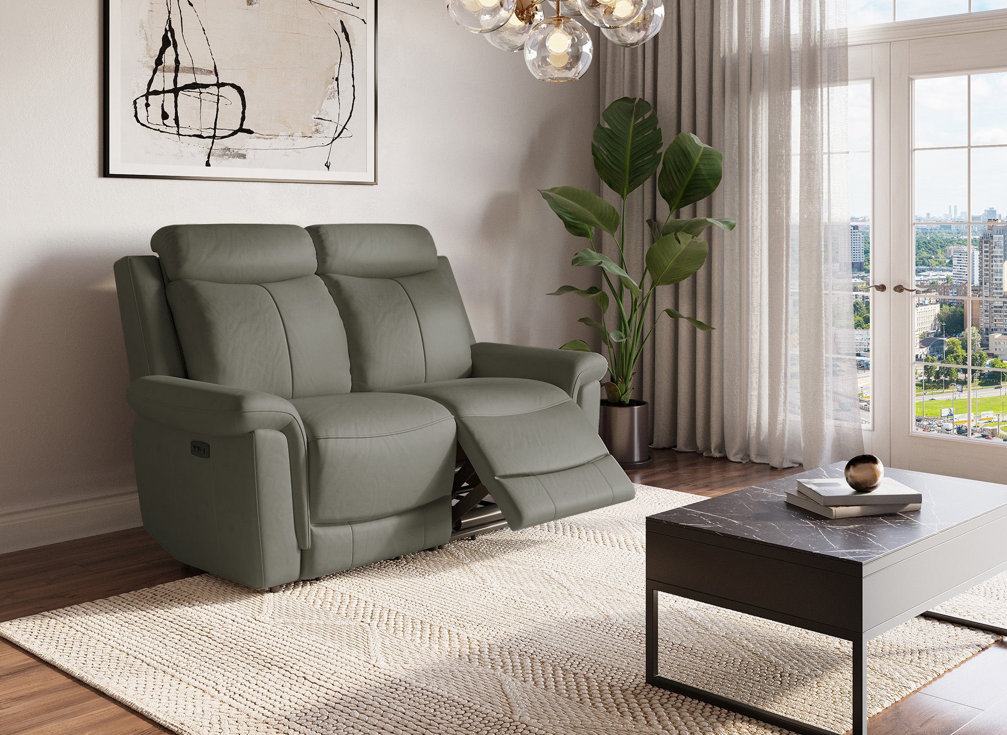 Elektrisches 2-Sitzer-Relaxsofa ERNEST aus grauem Leder
