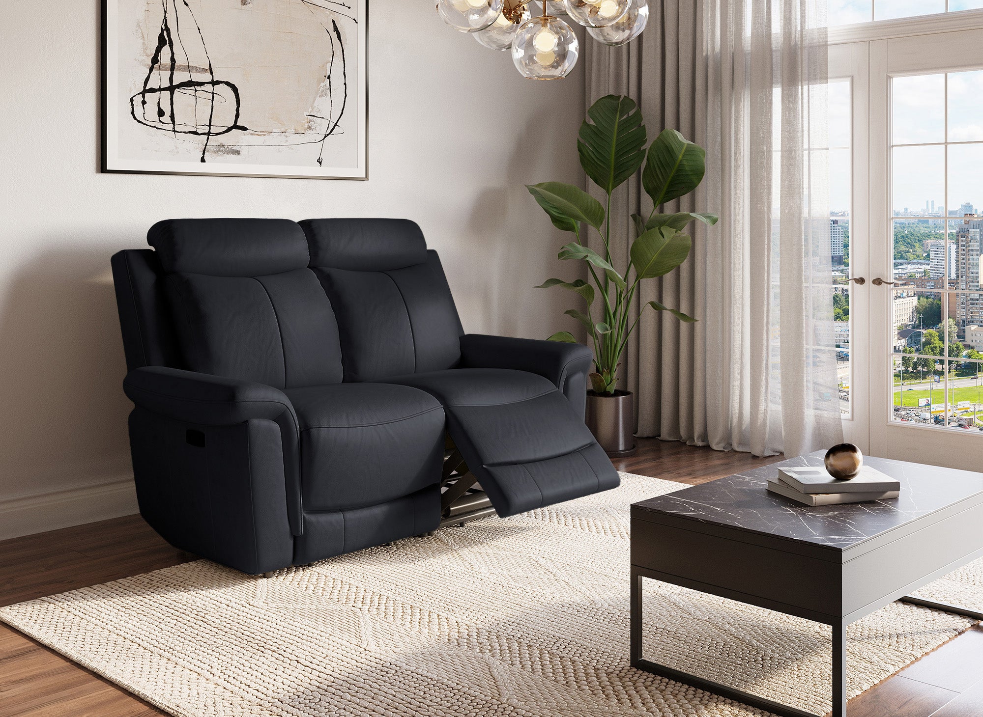 Elektrisches 2-Sitzer-Relaxsofa ERNEST aus schwarzem Leder