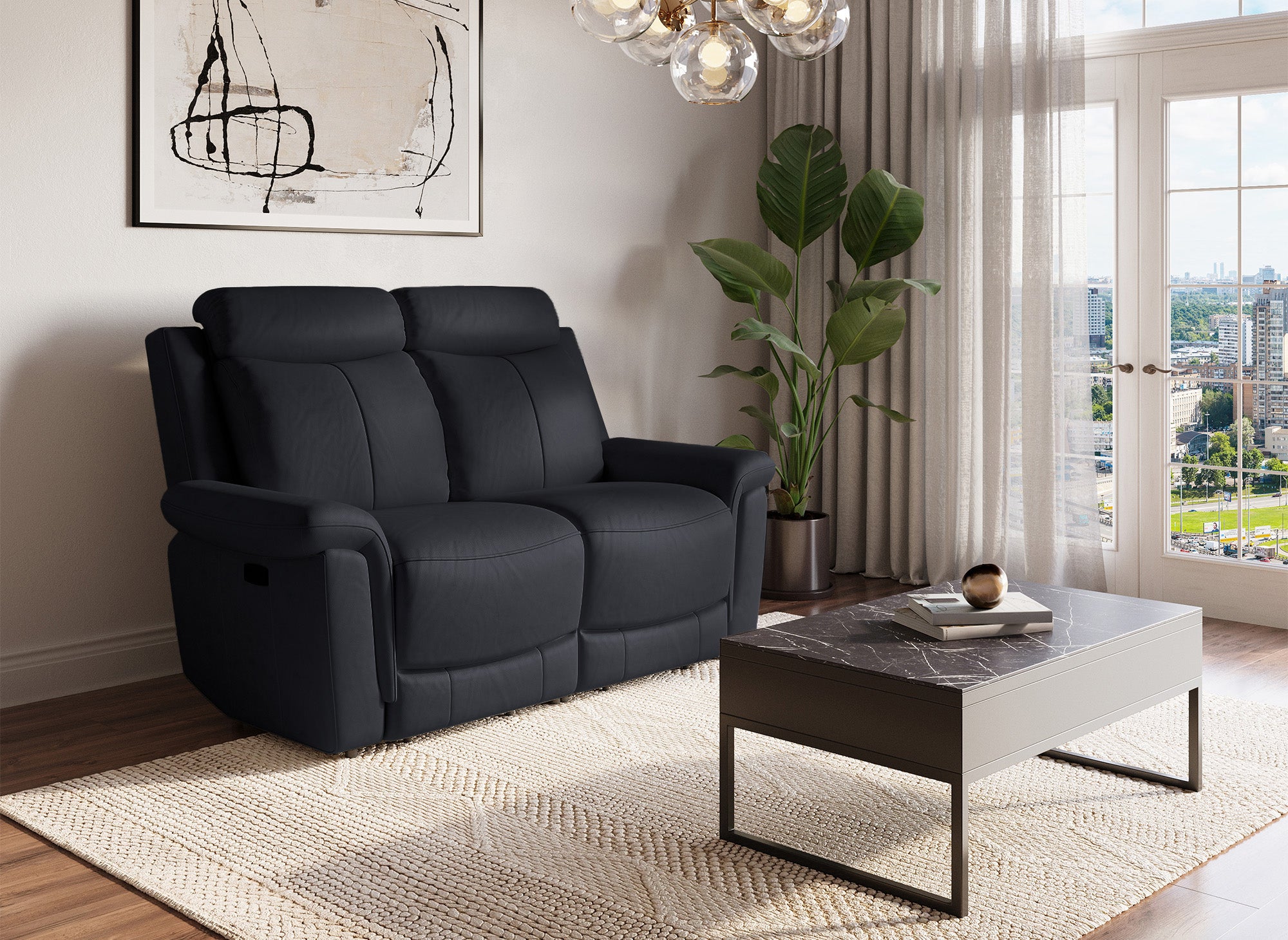 Elektrisches 2-Sitzer-Relaxsofa ERNEST aus schwarzem Leder