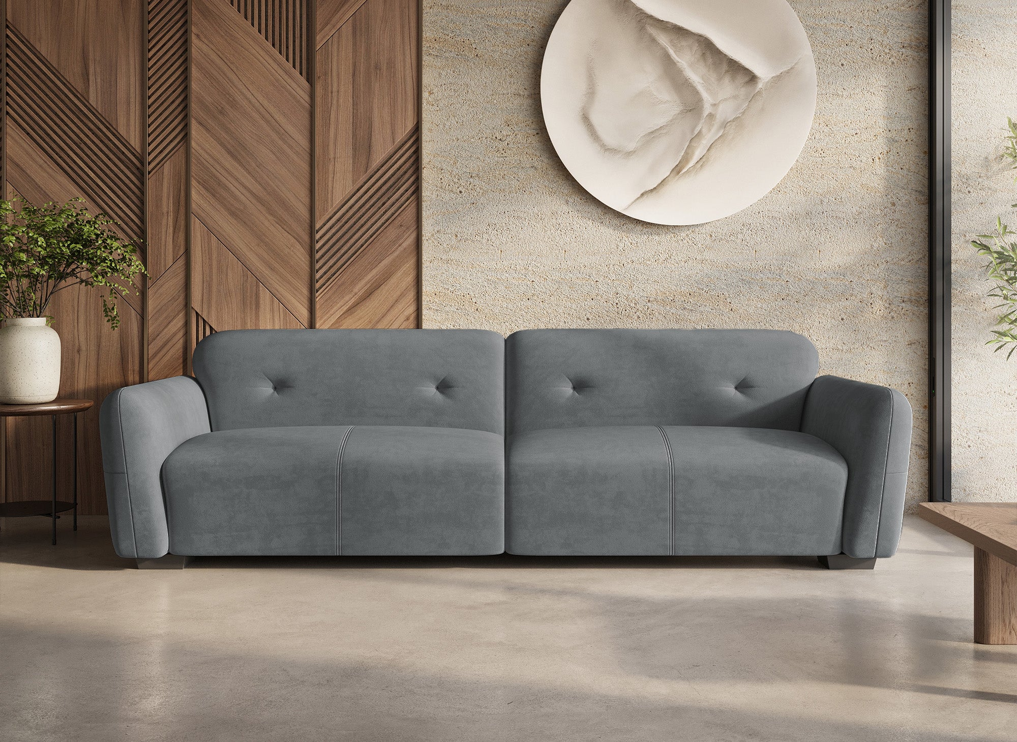 PICASSO 4-Sitzer-Sofa aus grauem Samt