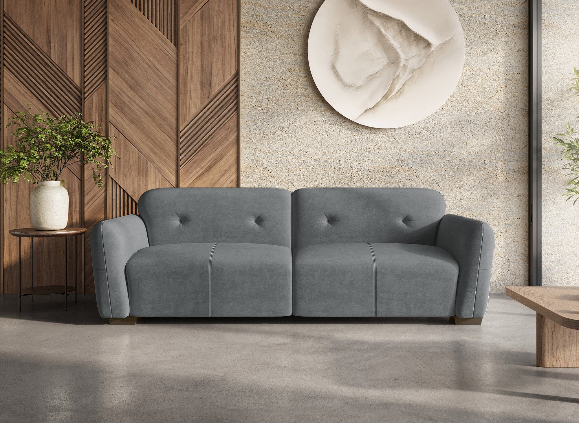 PICASSO 3-Sitzer-Sofa aus grauem Samt