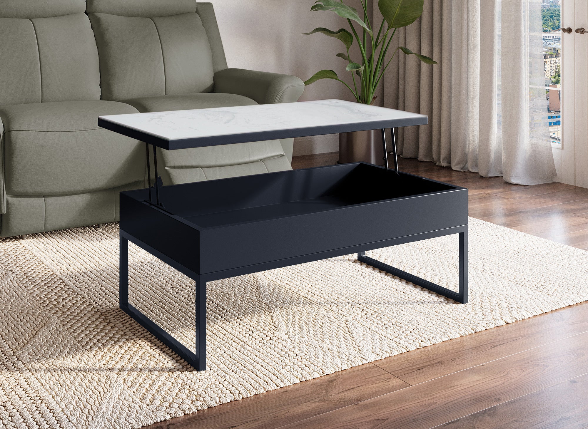 MARIE Designer-Couchtisch mit weißer Keramik-Klappplatte