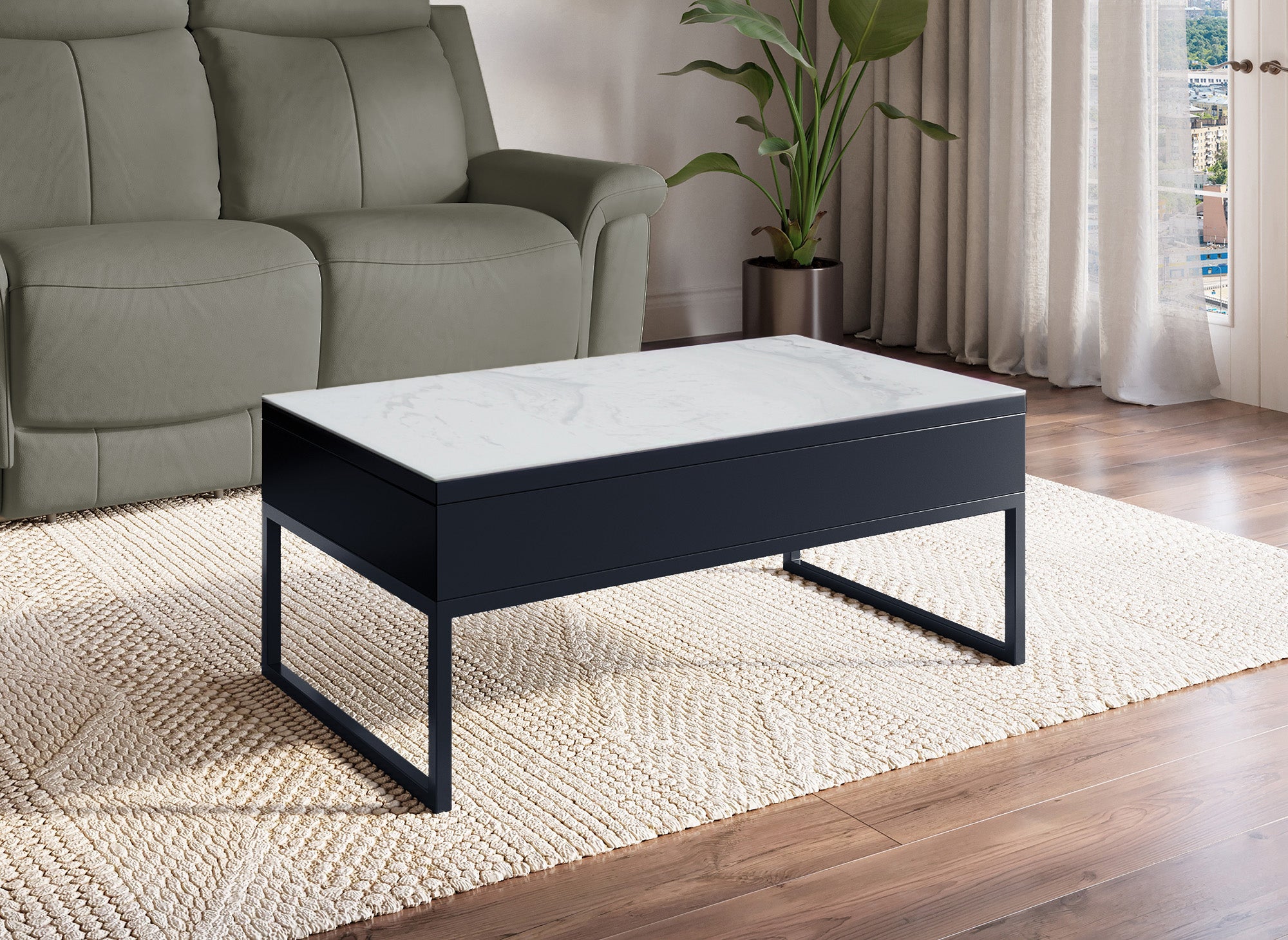 MARIE Designer-Couchtisch mit weißer Keramik-Klappplatte