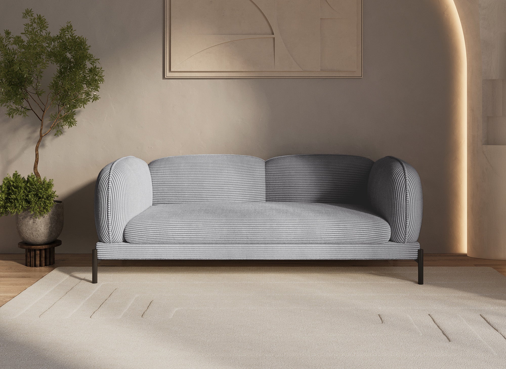 ANDREA 3-Sitzer-Sofa aus grauem Cord