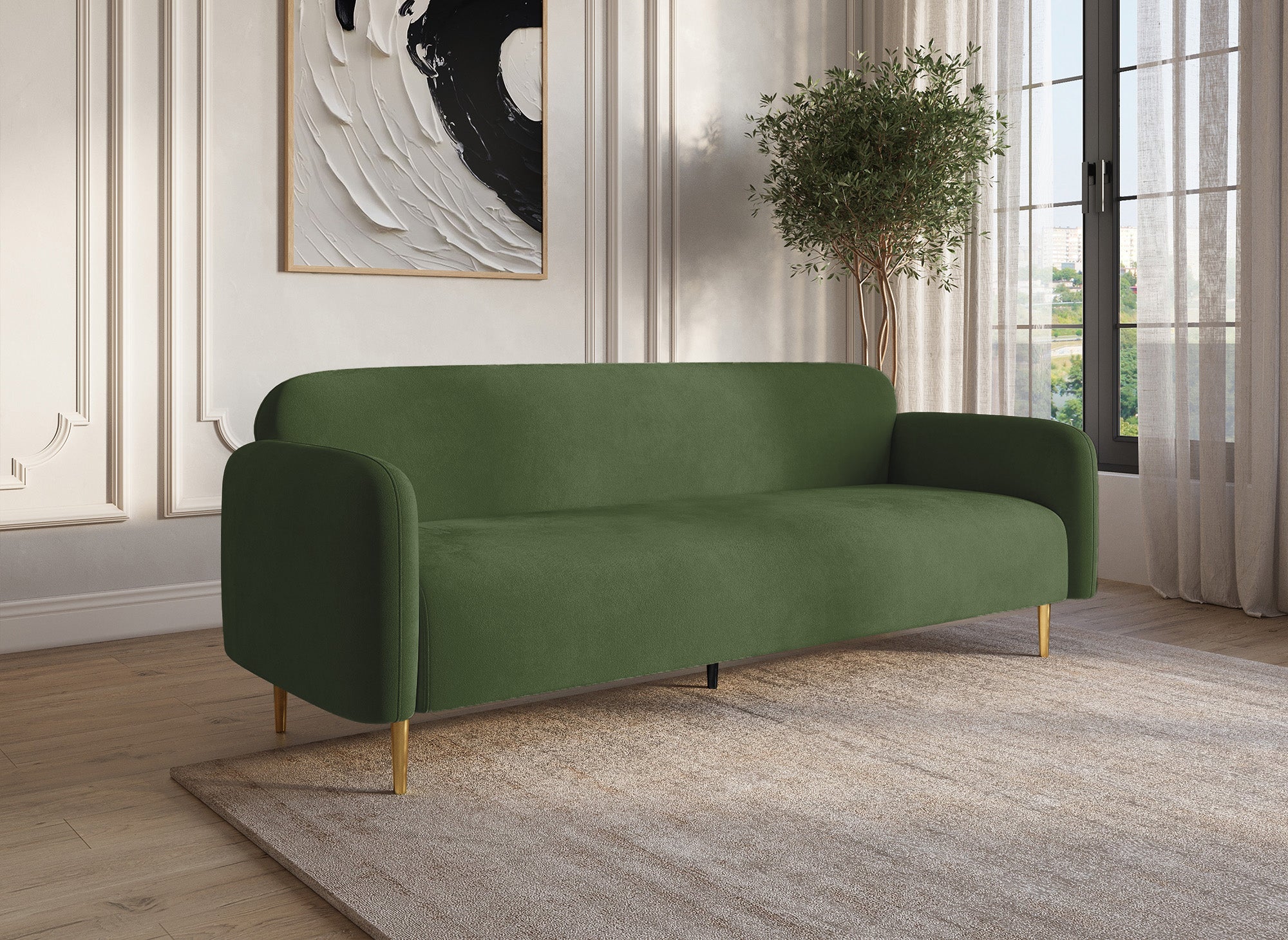 3-Sitzer-Sofa MARILYNE aus khakigrünem Samt