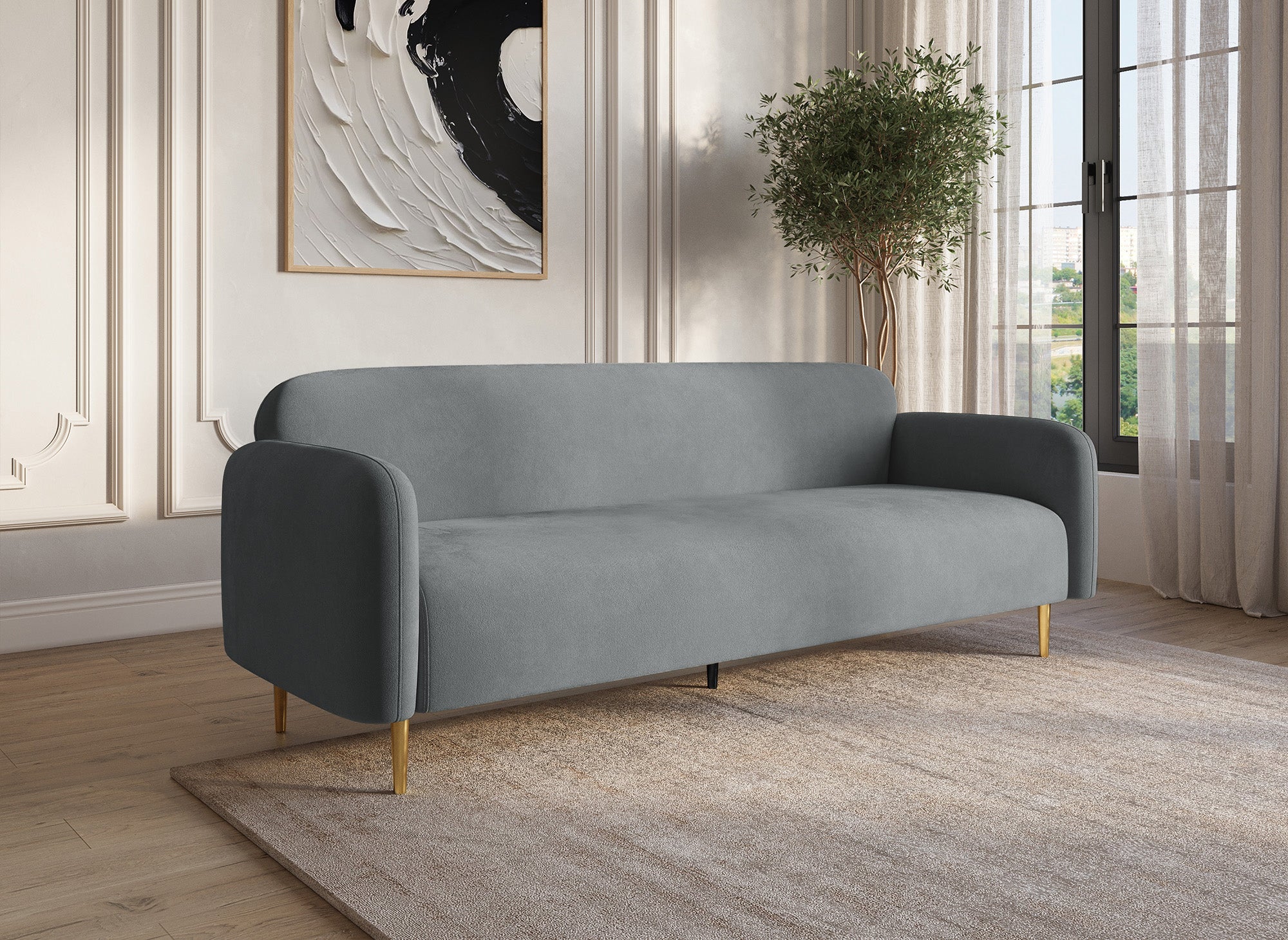 MARILYNE 3-Sitzer-Sofa aus grauem Samt