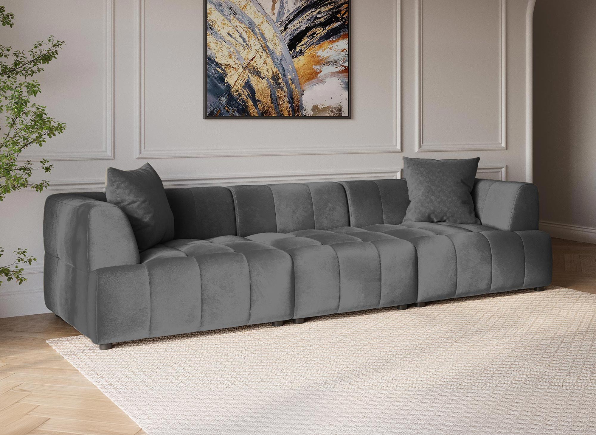 KELIA 4-Sitzer-Sofa aus grauem Samt