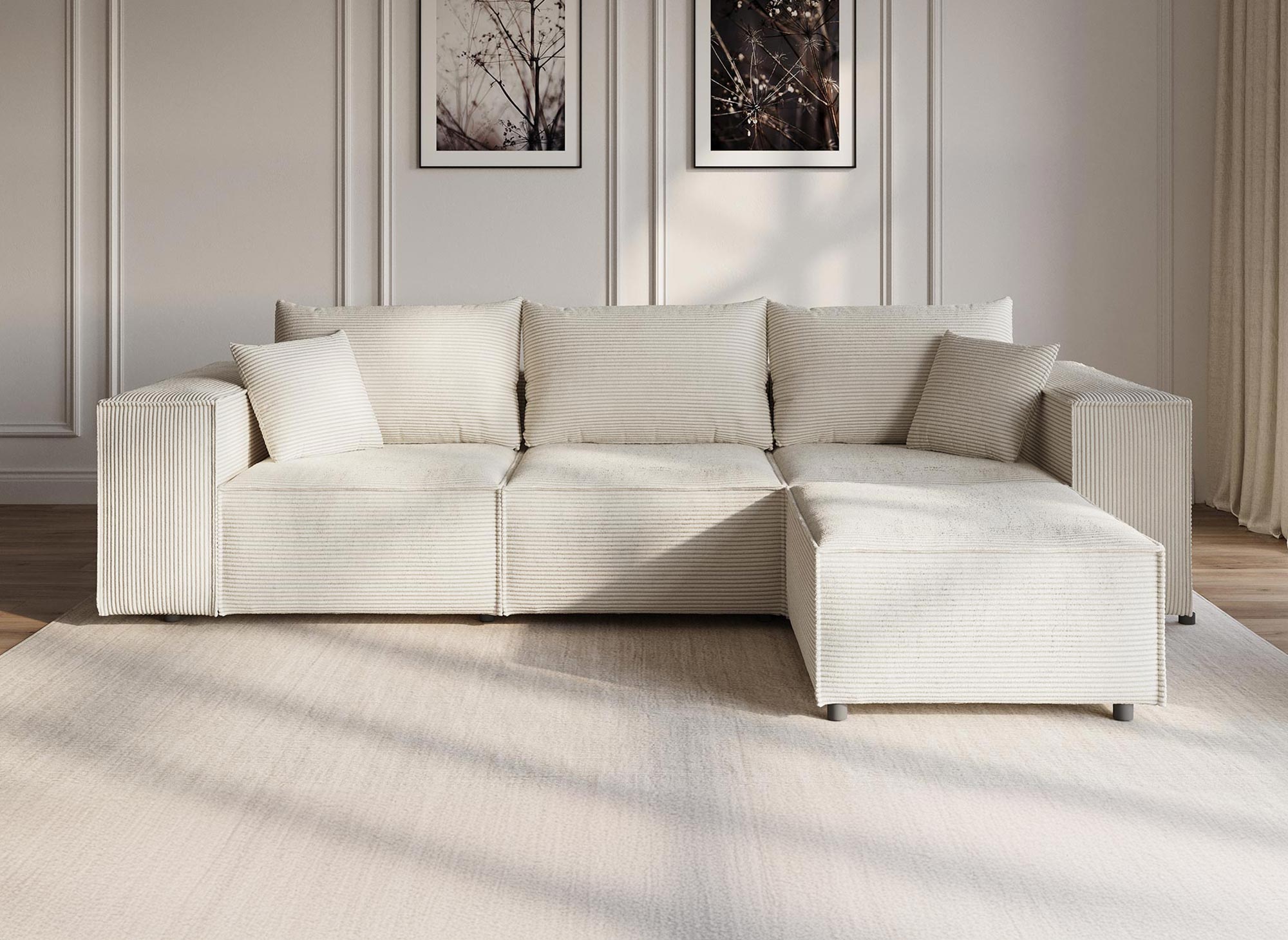 Modulares Ecksofa HARLEM aus dickem, beigem Cord