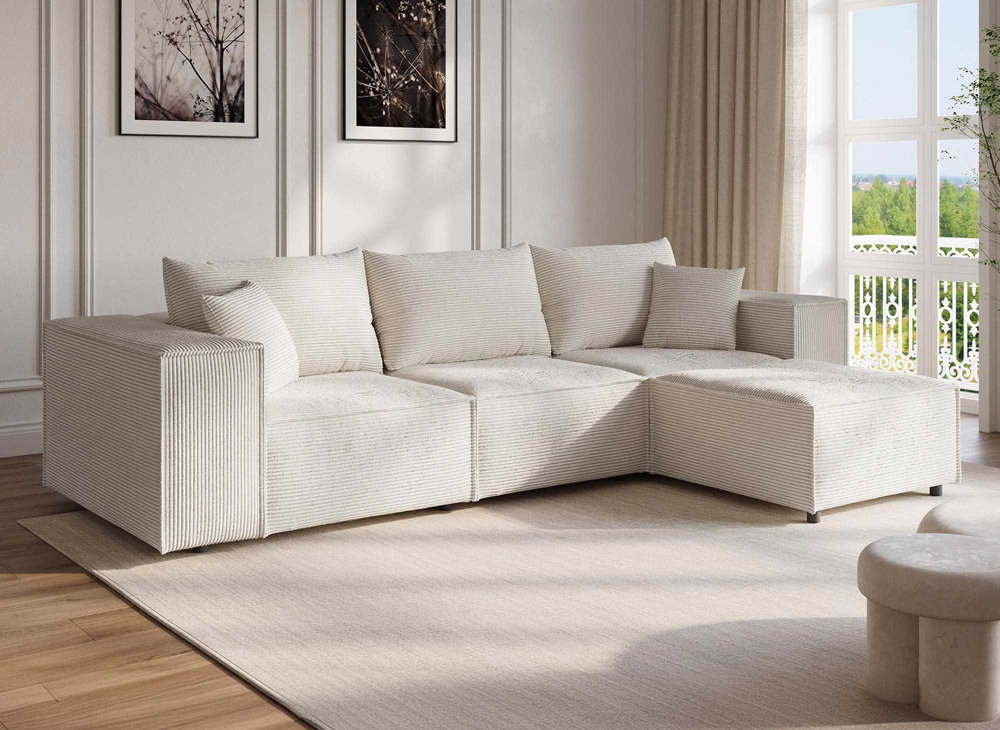 Modulares Ecksofa HARLEM aus dickem, beigem Cord