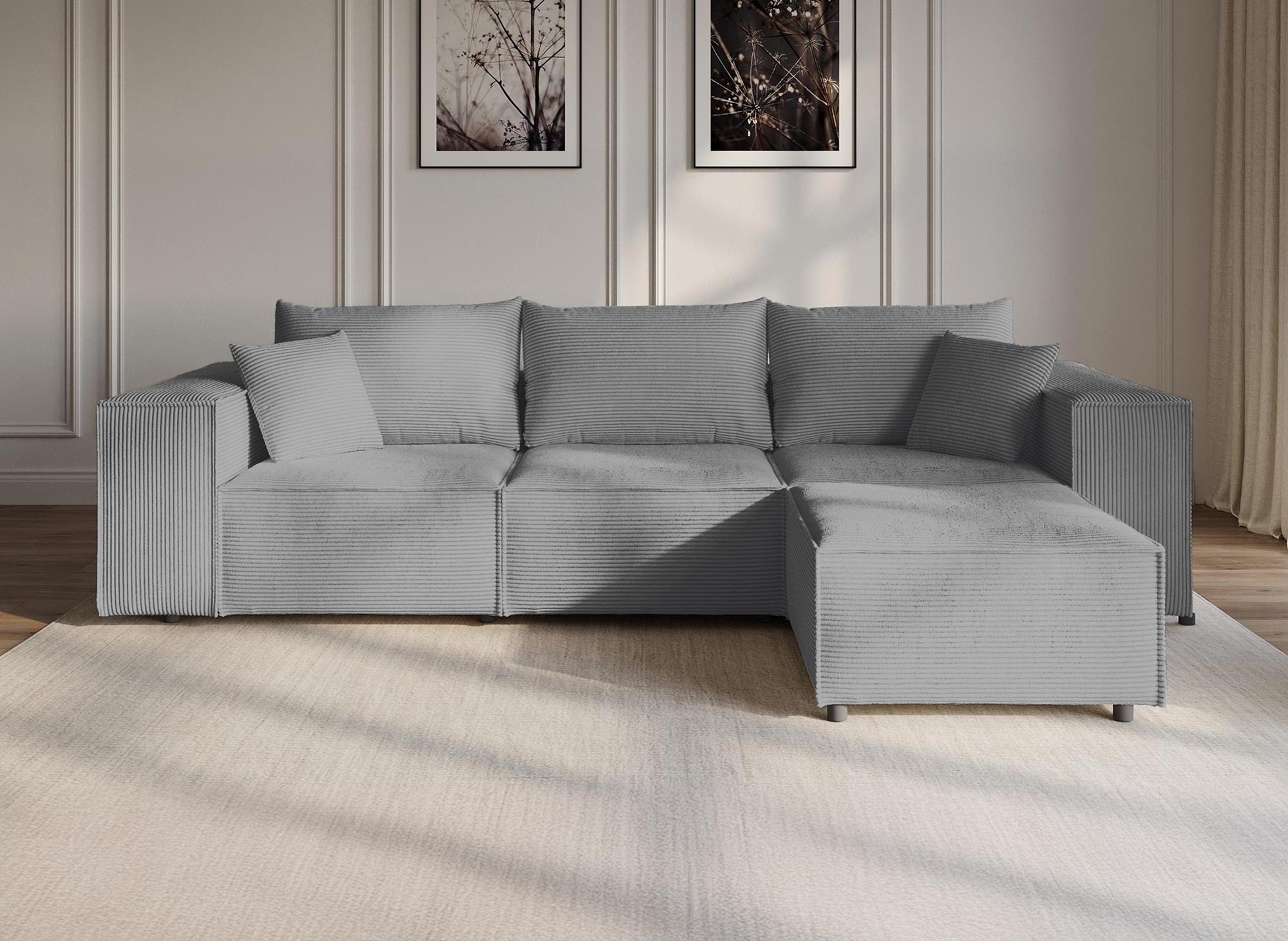 HARLEM Ecksofa aus dickem grauem Cord