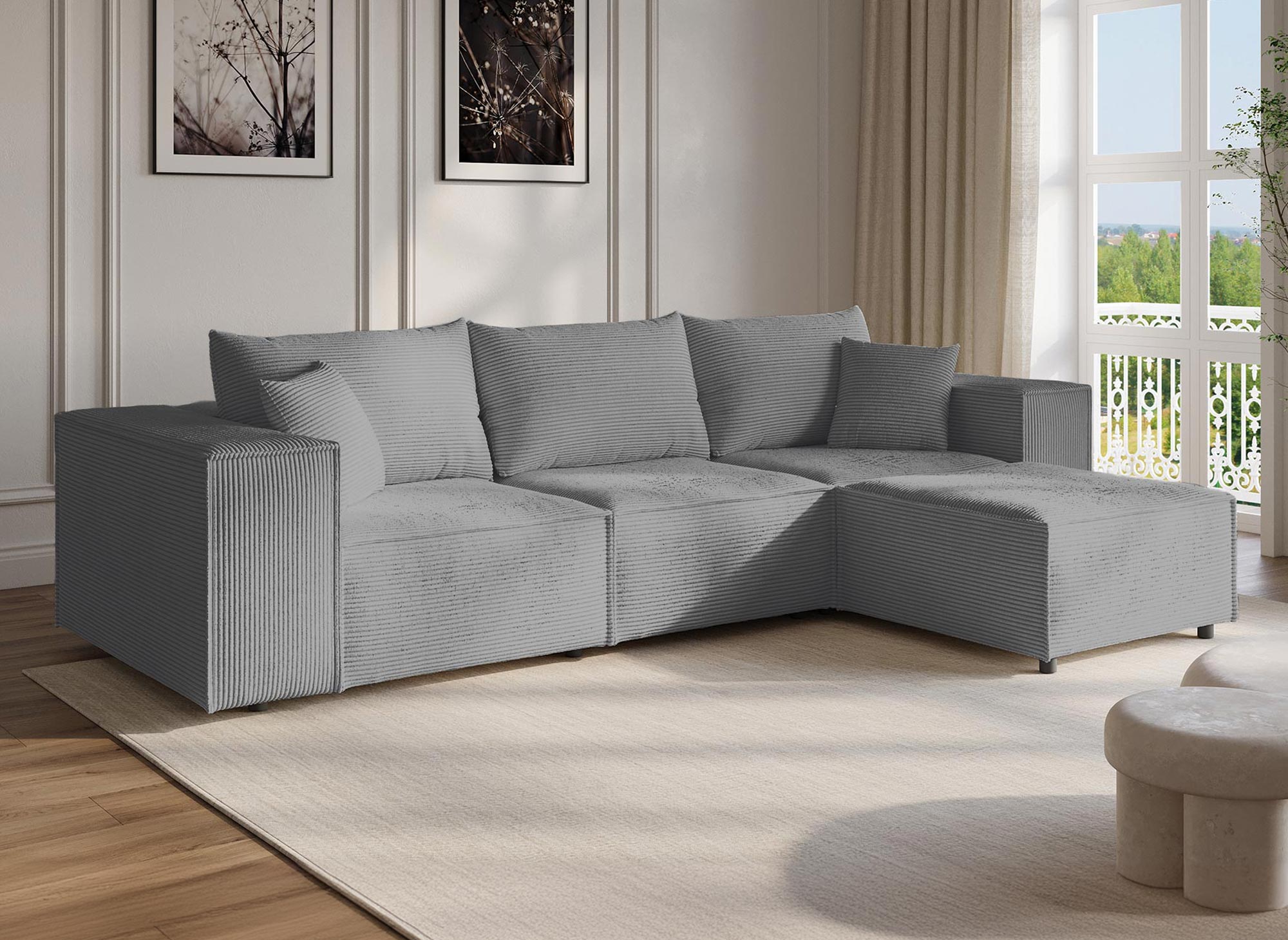HARLEM Ecksofa aus dickem grauem Cord