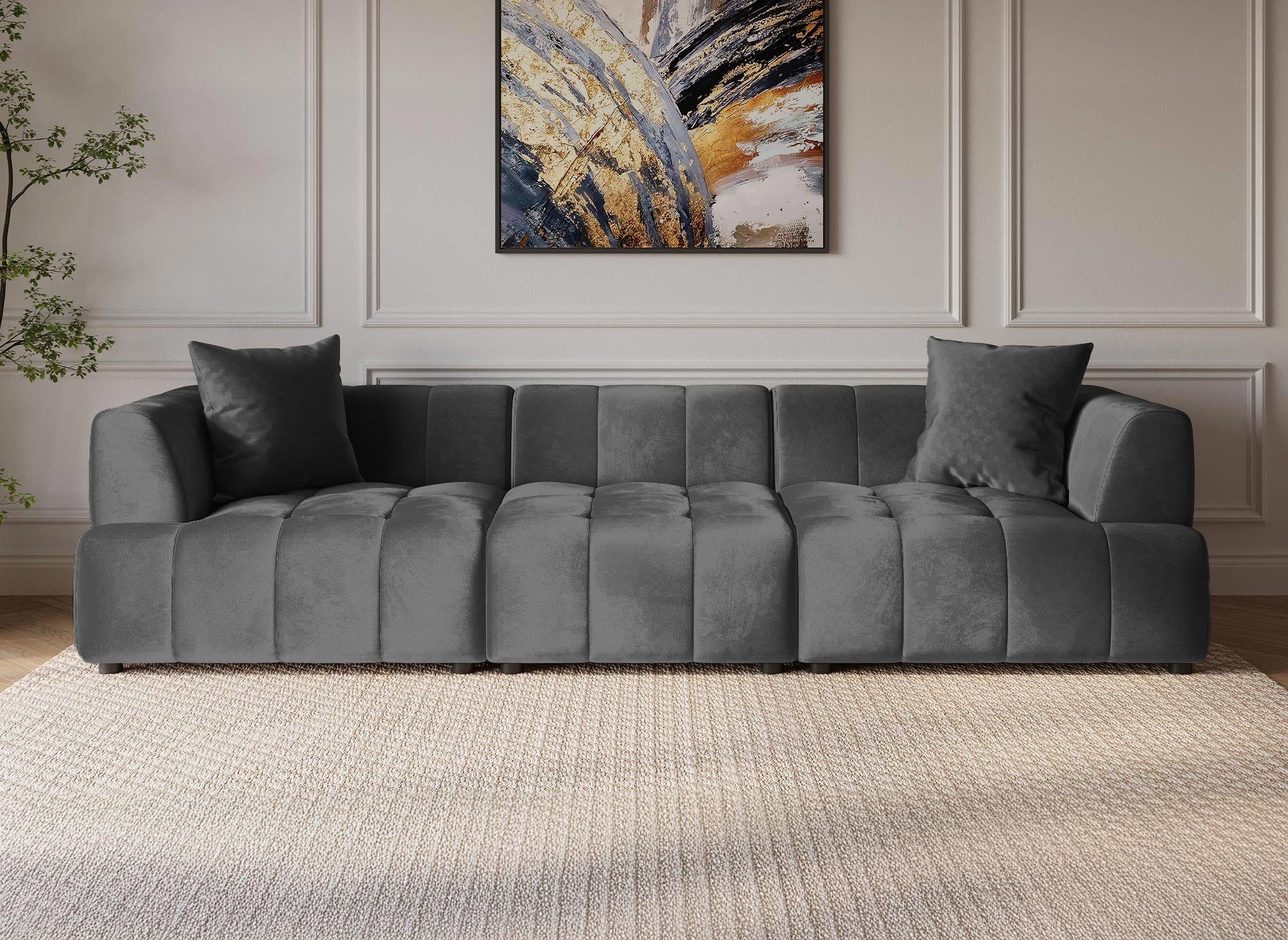 KELIA 4-Sitzer-Sofa aus grauem Samt