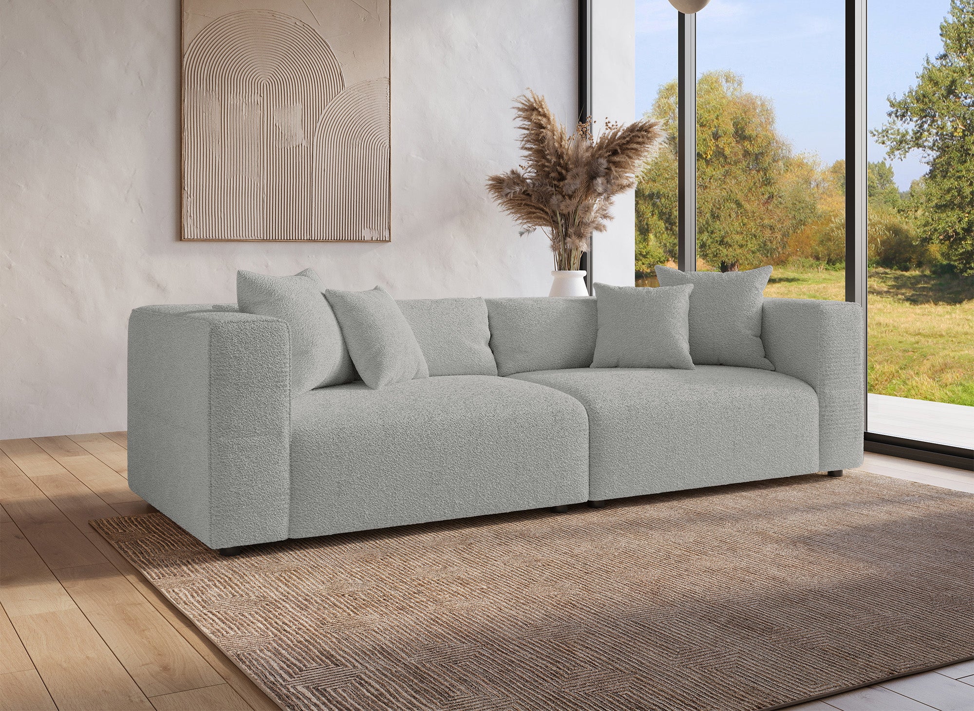 EVELYNE 4-Sitzer-Sofa in grauer Schaffelloptik