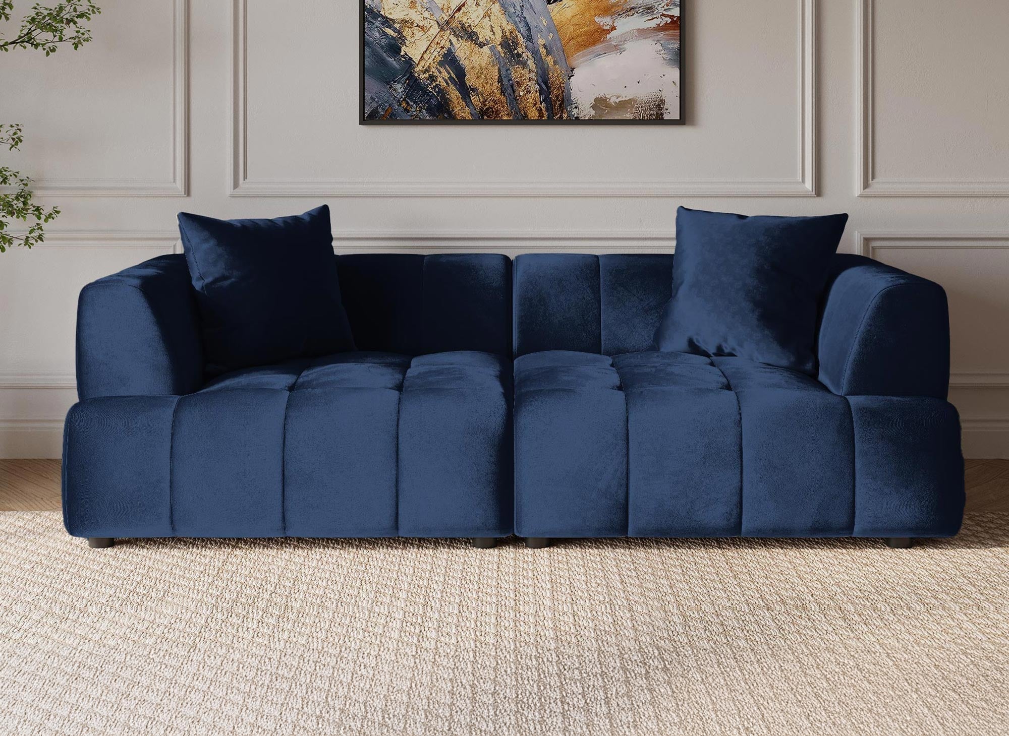 KELIA 3-Sitzer-Sofa, gerade, aus blauem Samt