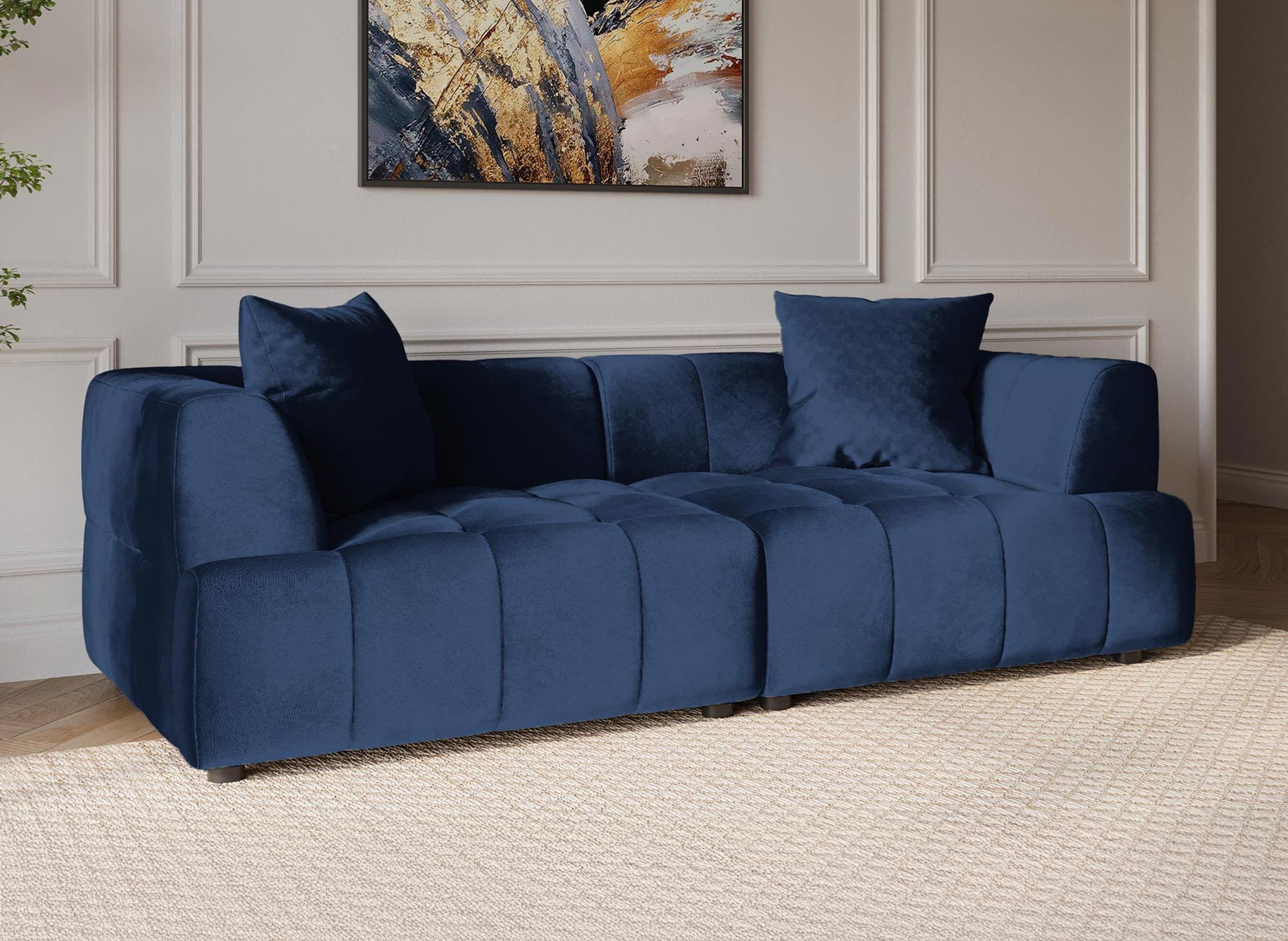 KELIA 3-Sitzer-Sofa, gerade, aus blauem Samt