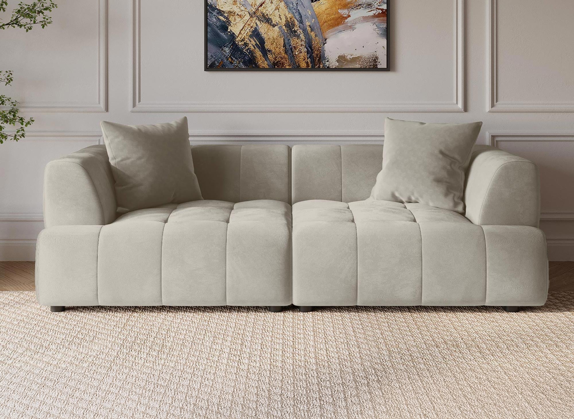 Gerades 3-Sitzer-Sofa KELIA aus beigem Samt