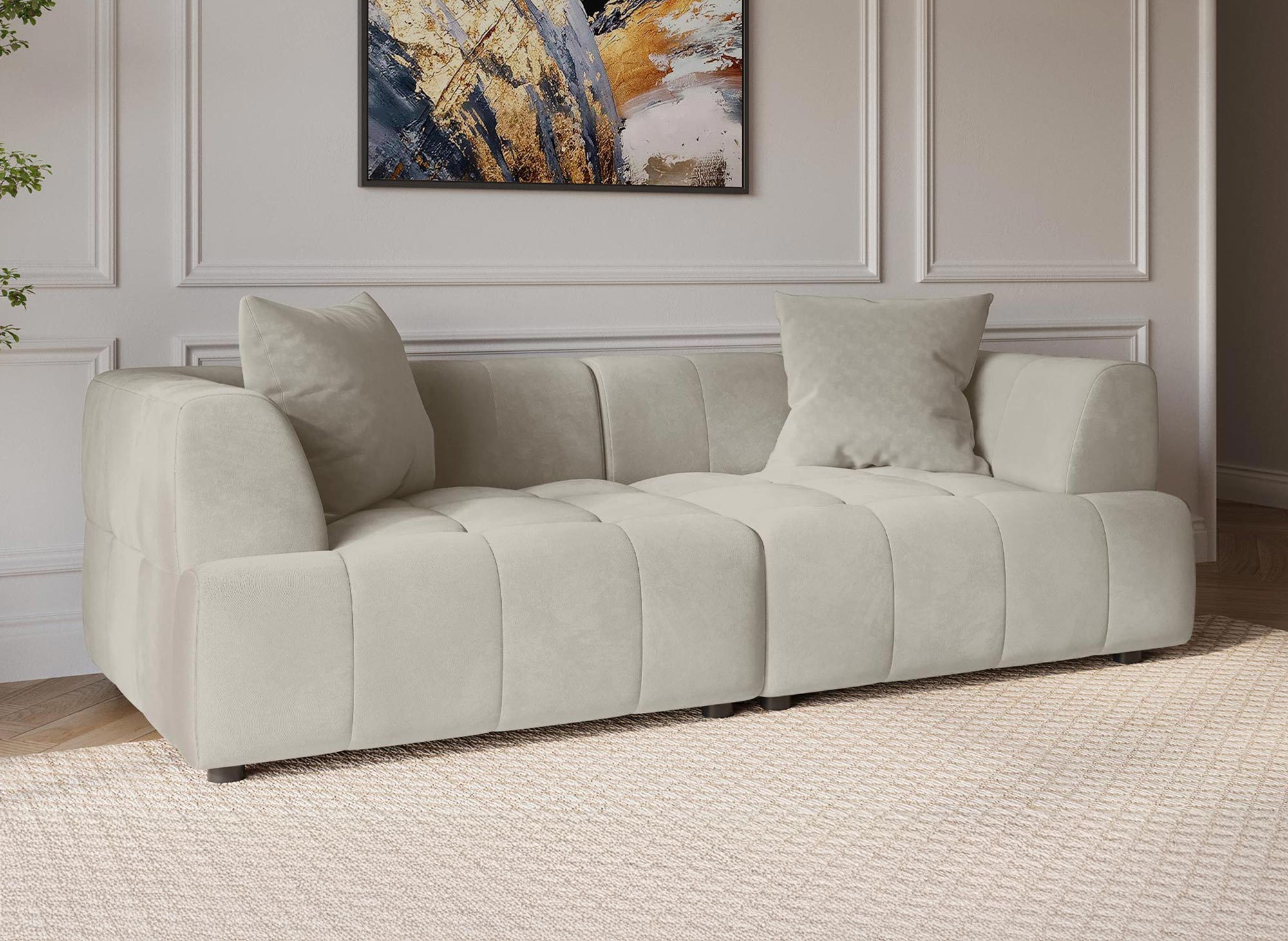 Gerades 3-Sitzer-Sofa KELIA aus beigem Samt