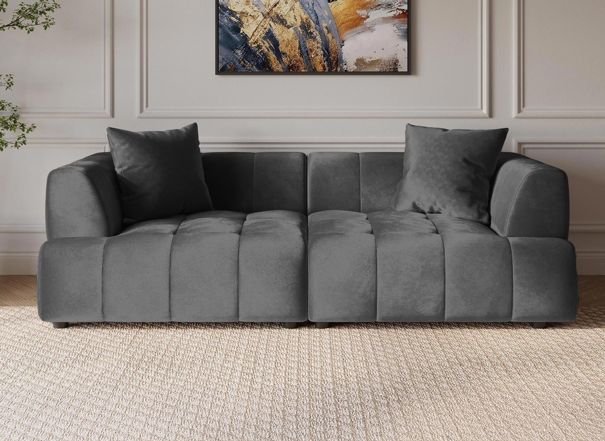 KELIA 3-Sitzer-Sofa gerade aus grauem Samt