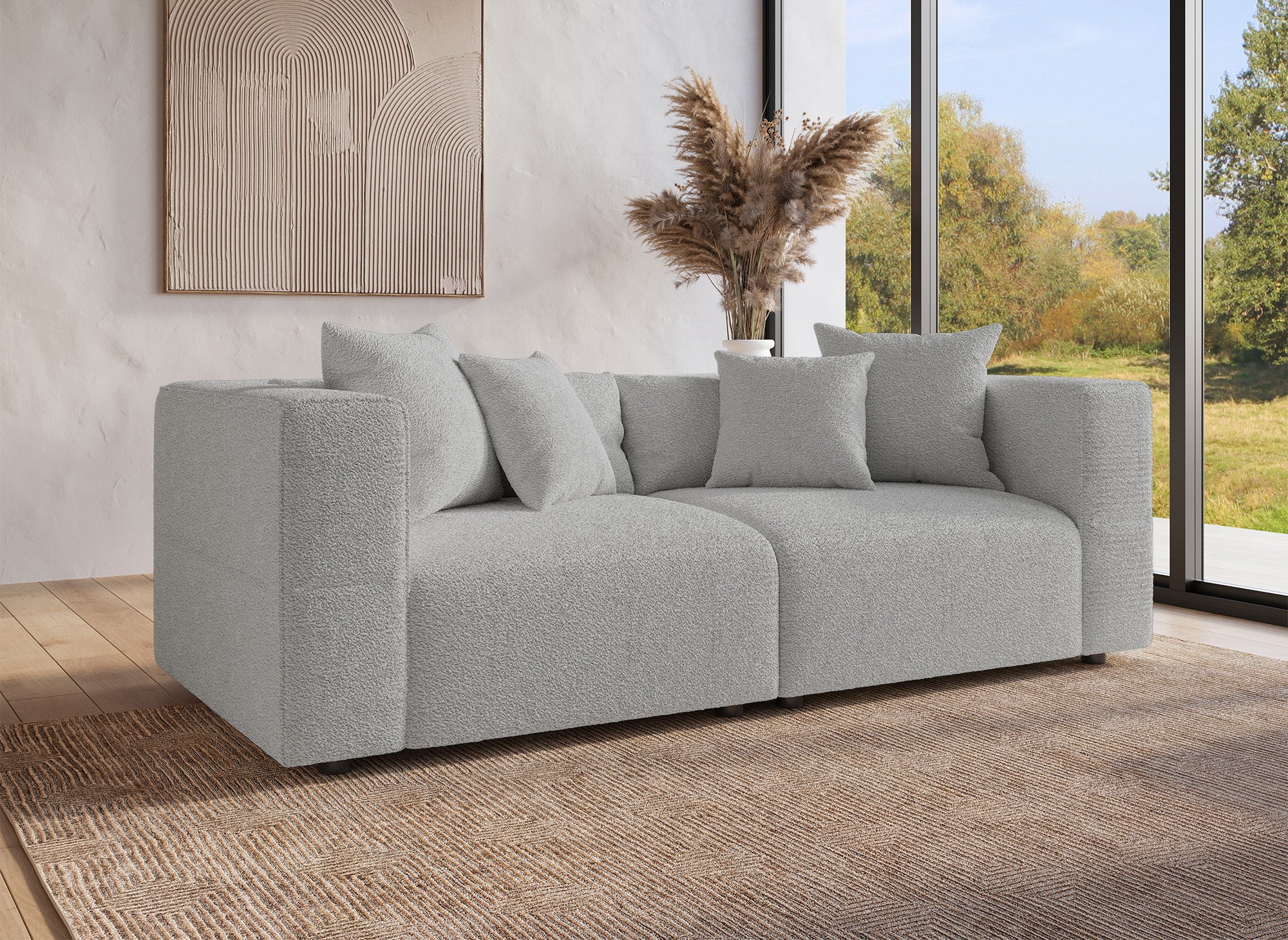 EVELYNE 3-Sitzer-Sofa in grauer Schaffelloptik