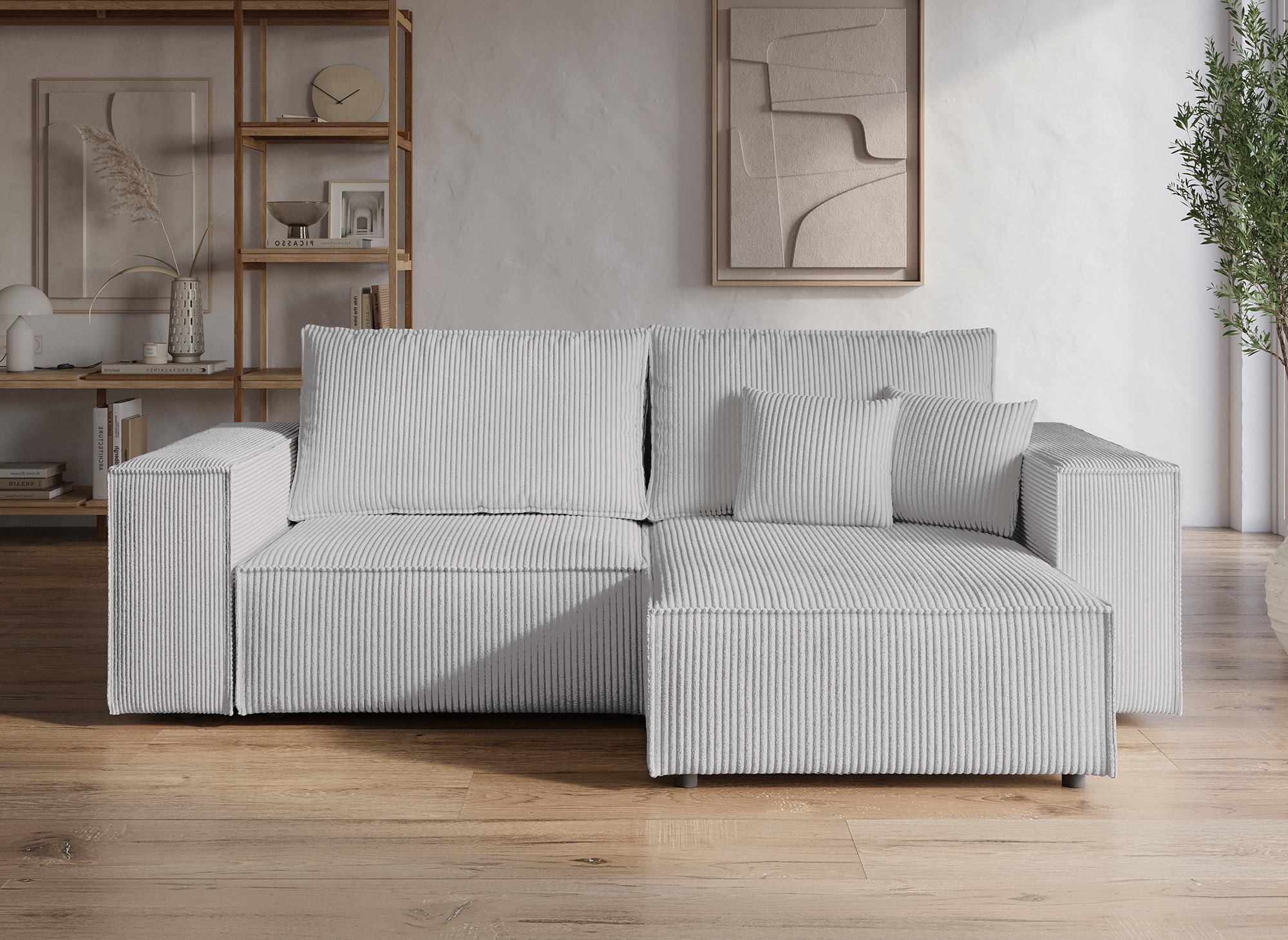 JADE MINI Ecksofa aus grauem Cord mit Stauraum, umwandelbar und wendbar