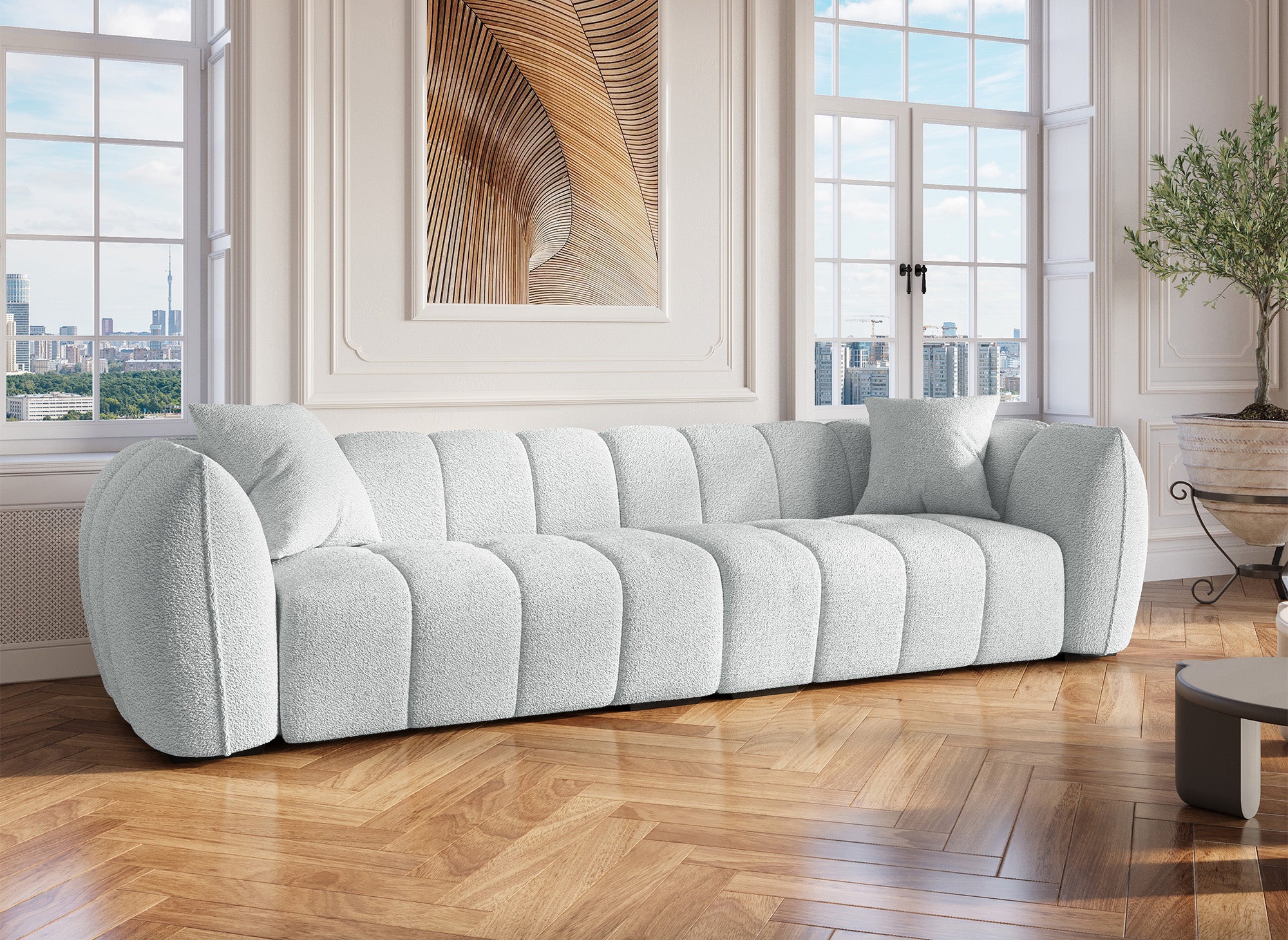 ALISSA 4-Sitzer-Sofa in grauer Schaffelloptik