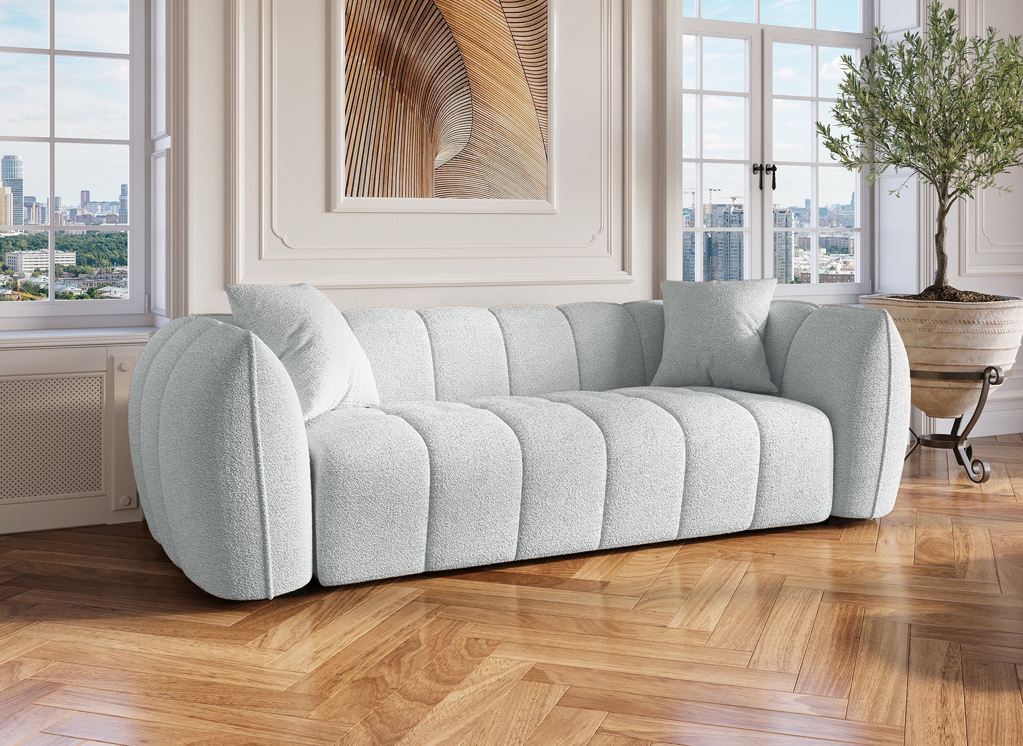 ALISSA 3-Sitzer-Sofa in grauer Schaffelloptik