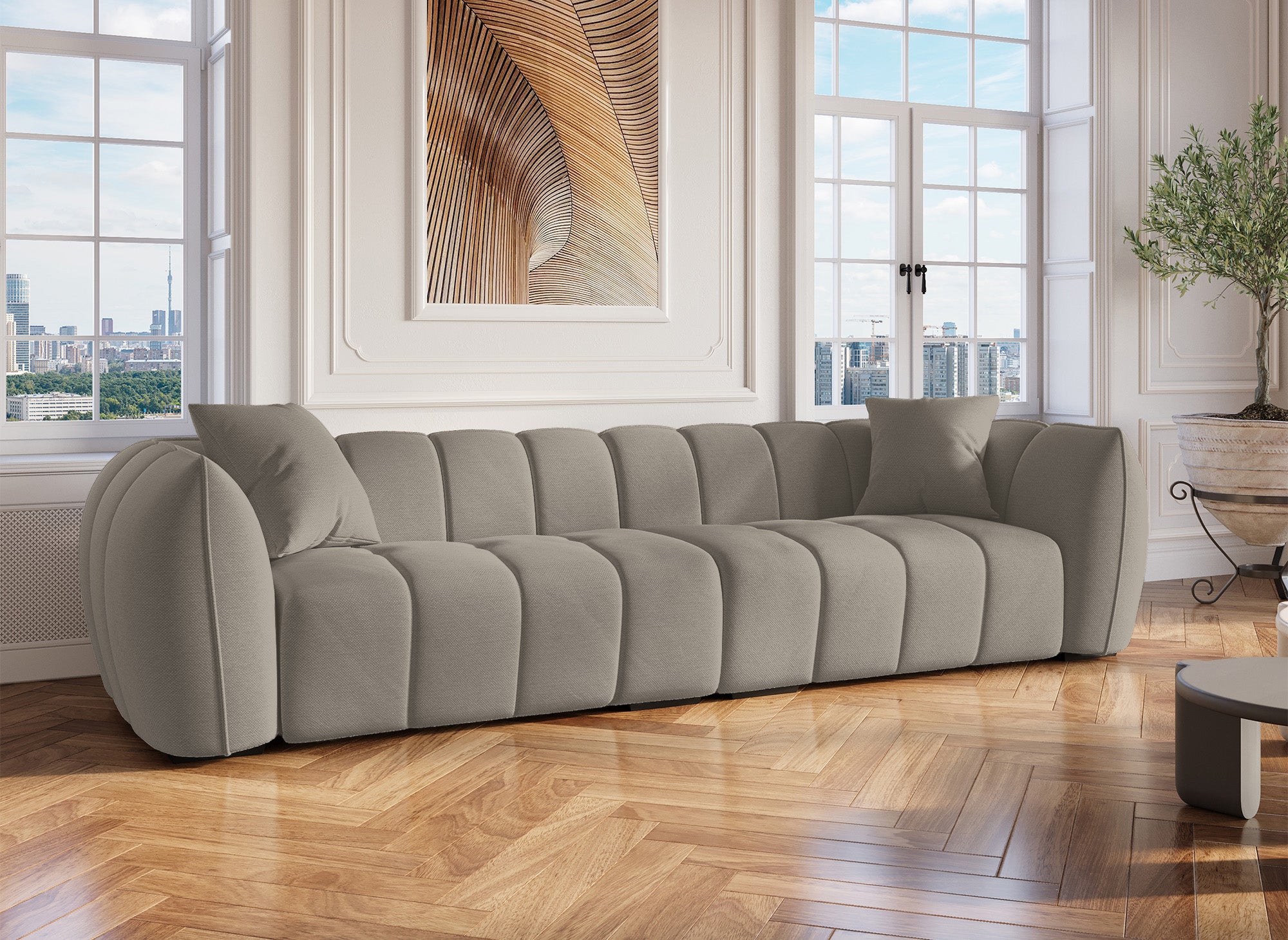 ALISSA 4-Sitzer-Sofa aus taupefarbenem Stoff