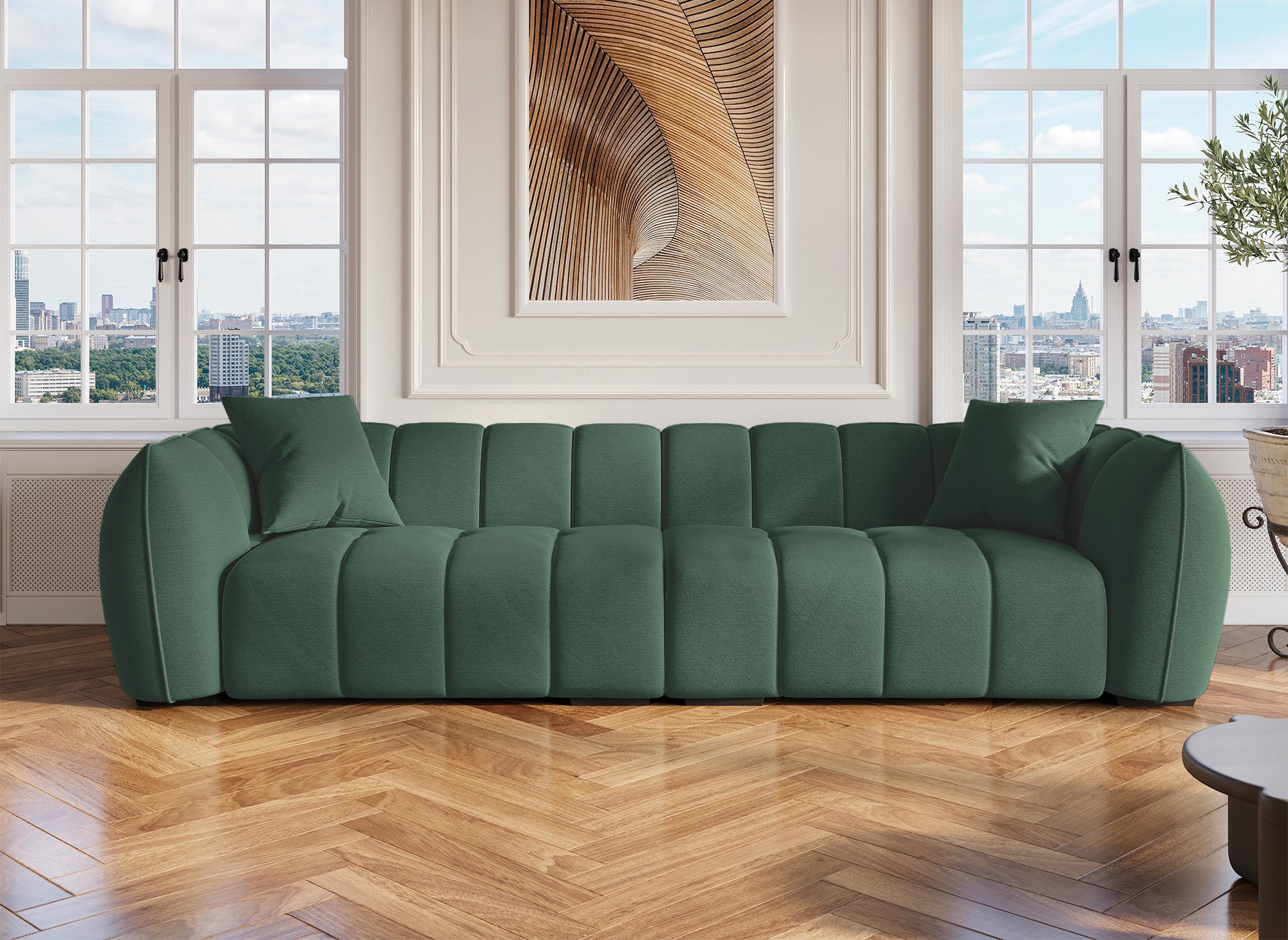 ALISSA 4-Sitzer-Sofa mit festem Sitz in grünem Stoff