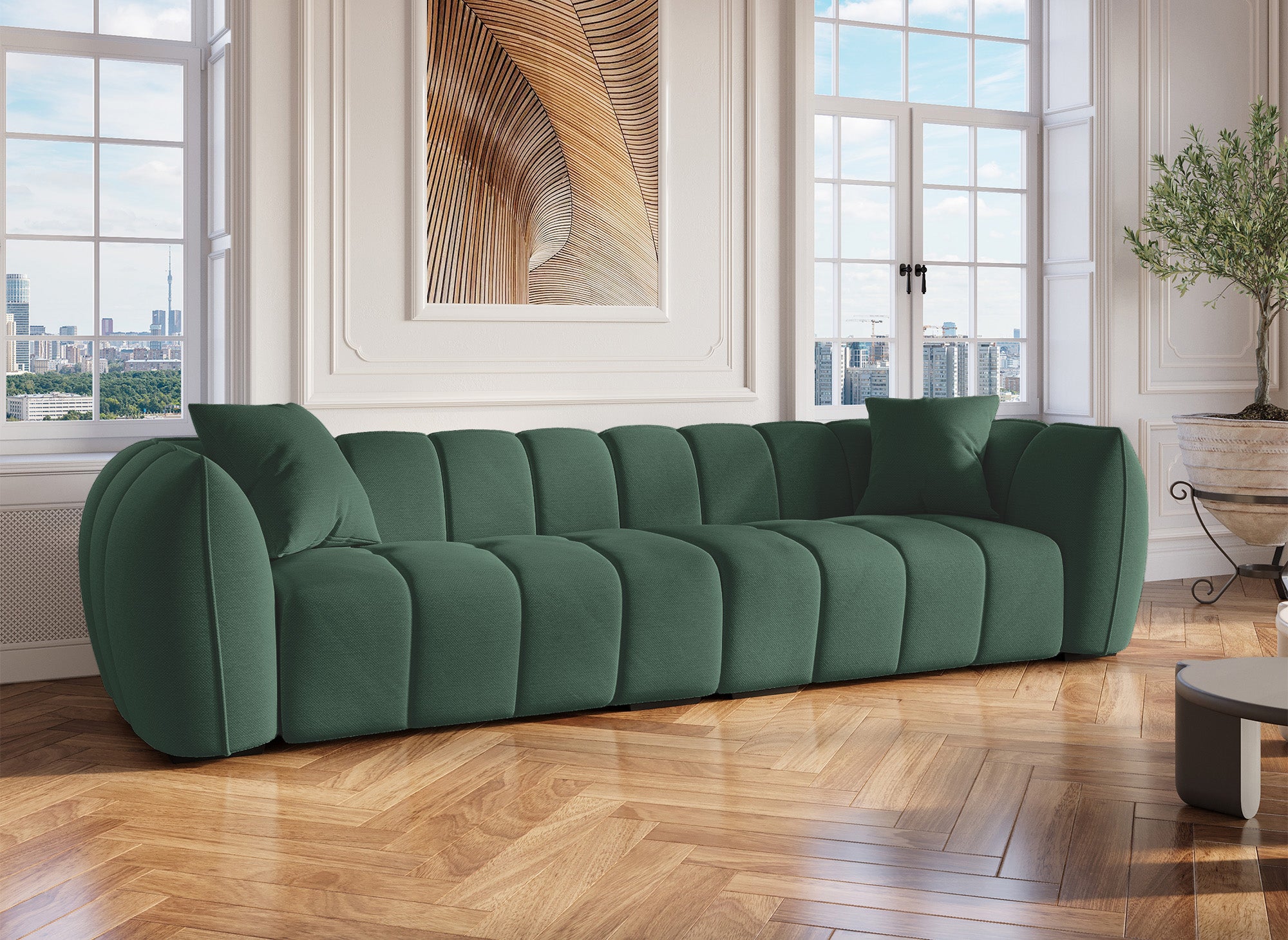 ALISSA 4-Sitzer-Sofa mit festem Sitz in grünem Stoff