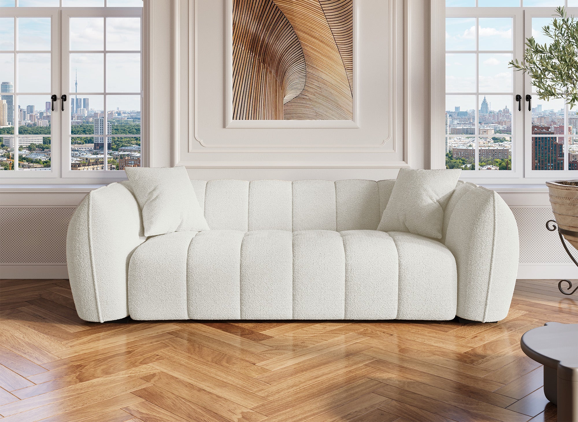 ALISSA 3-Sitzer-Sofa in Ecru mit Schaffelleffekt