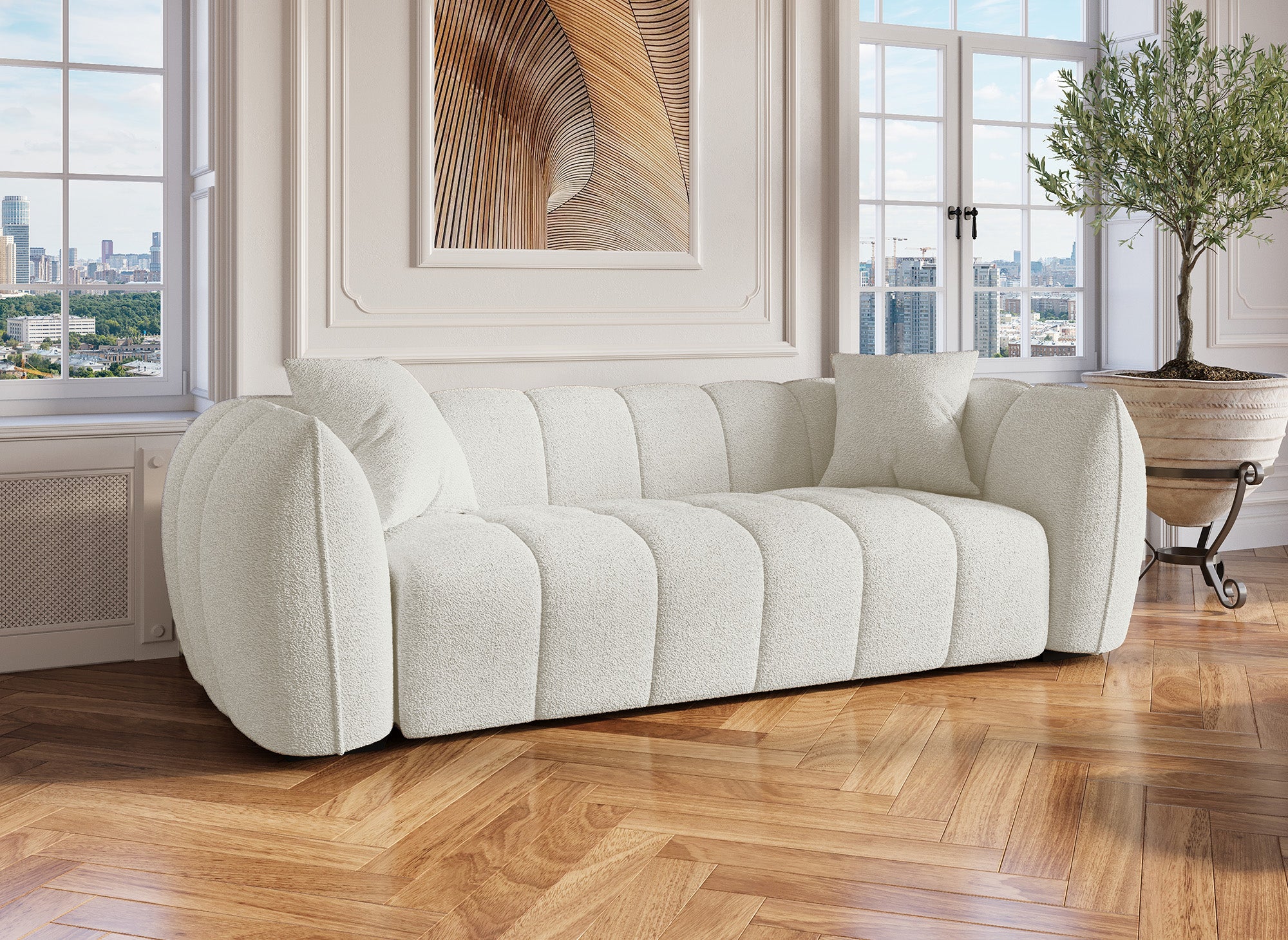 ALISSA 3-Sitzer-Sofa in Ecru mit Schaffelleffekt