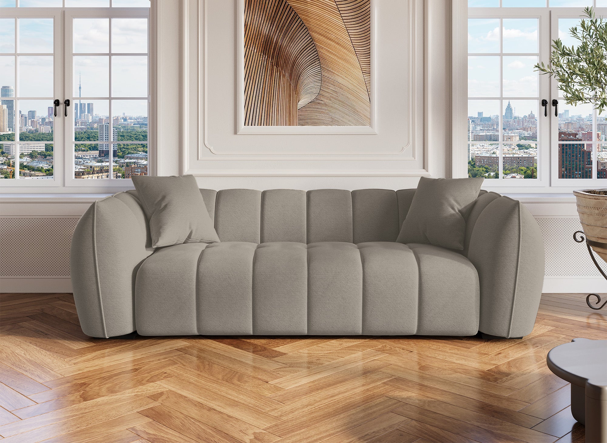 ALISSA 3-Sitzer-Sofa aus taupefarbenem Stoff