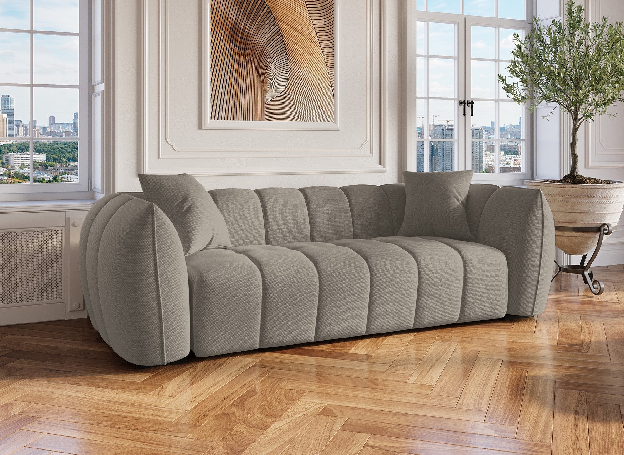 ALISSA 3-Sitzer-Sofa aus taupefarbenem Stoff