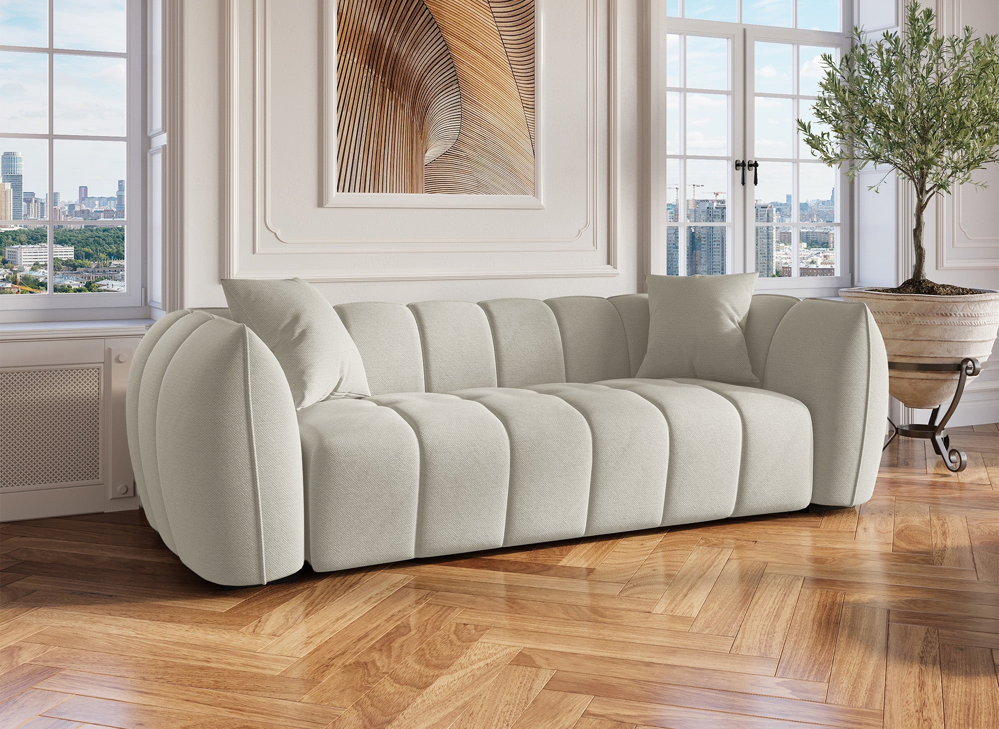 ALISSA 3-Sitzer-Sofa aus beigefarbenem Stoff