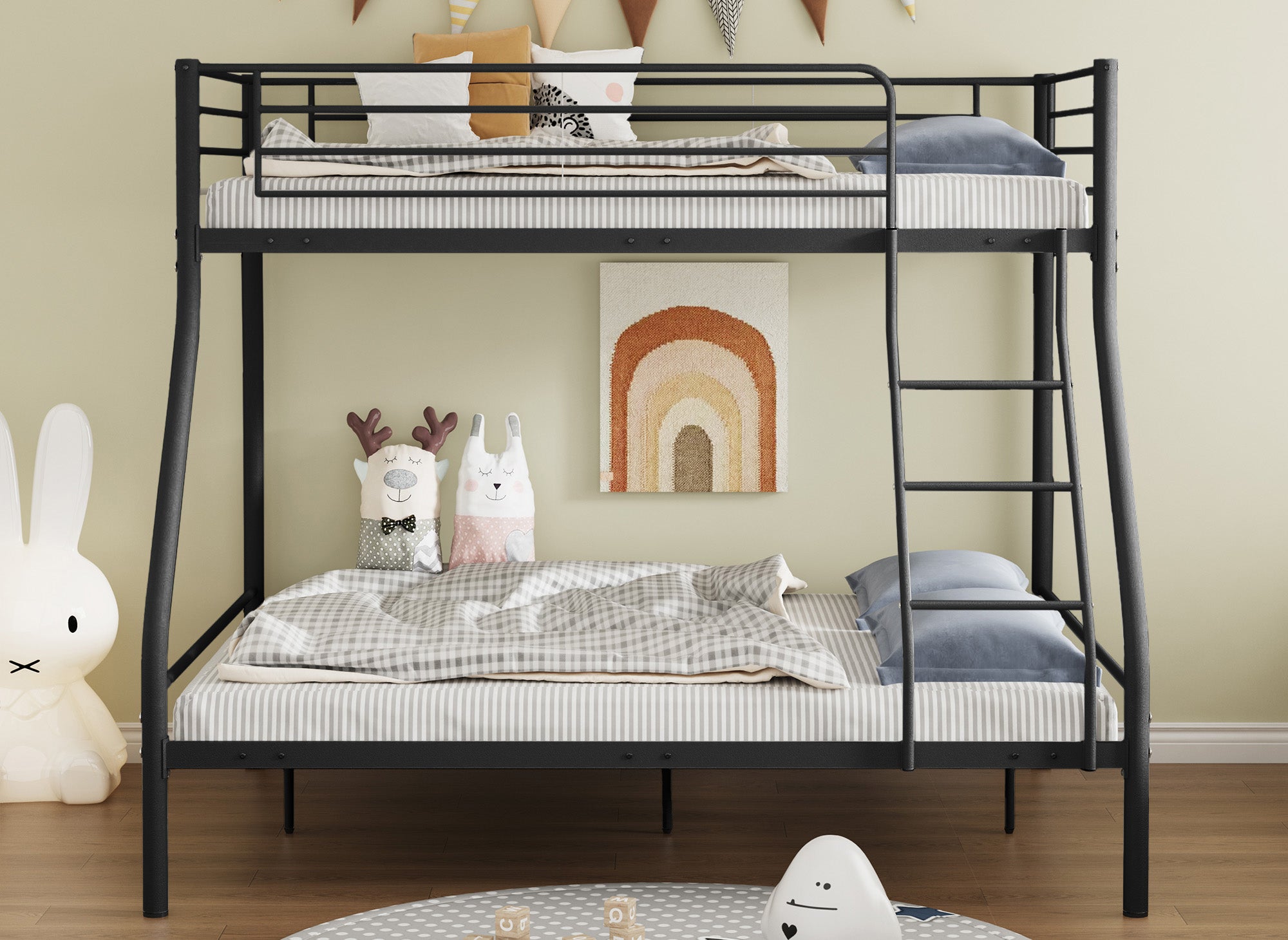 TRINITY 3-Sitzer-Etagenbett aus schwarzem Metall 90 x 190 cm und 140 x 190 cm