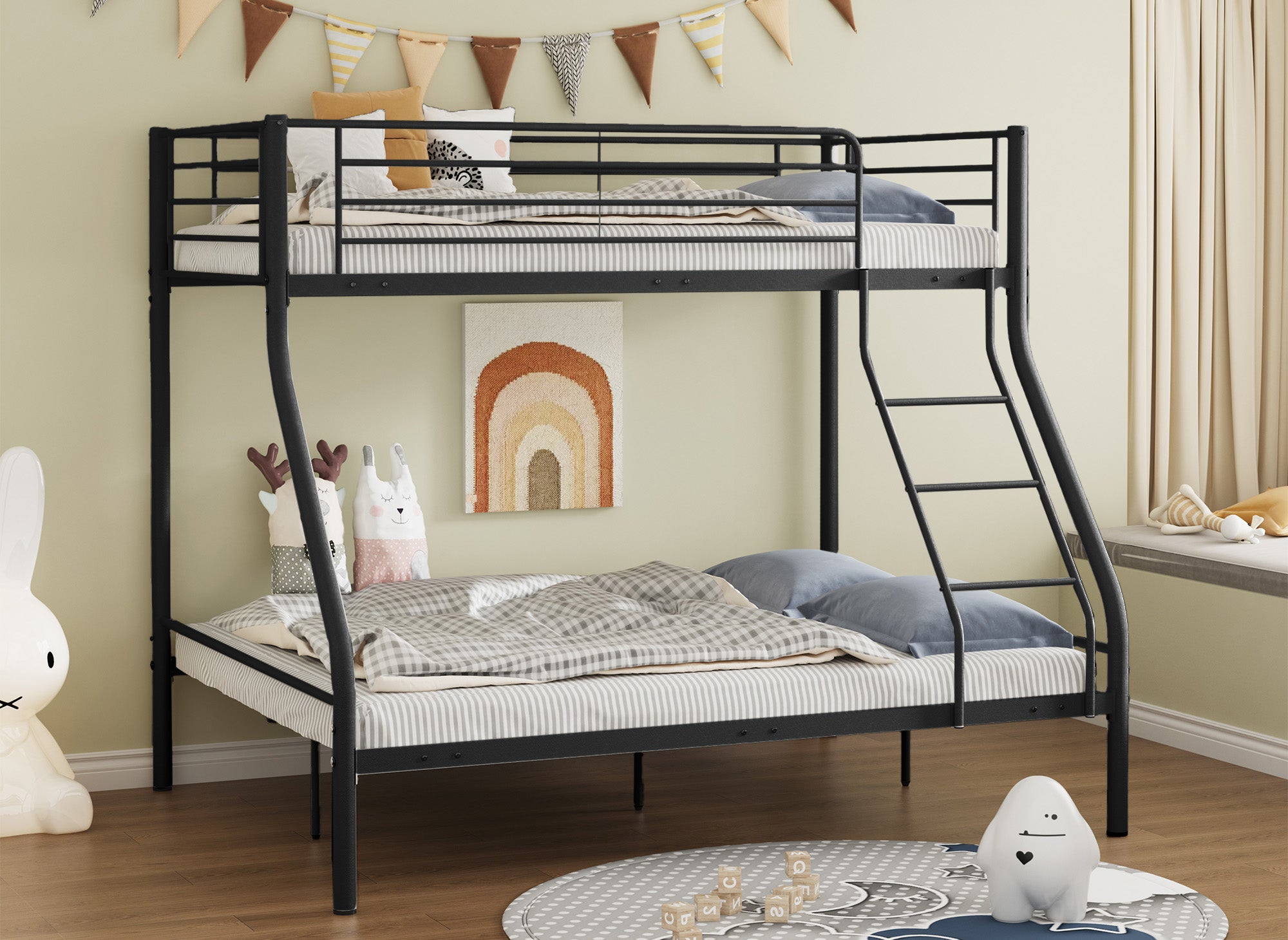 TRINITY 3-Sitzer-Etagenbett aus schwarzem Metall 90 x 190 cm und 140 x 190 cm