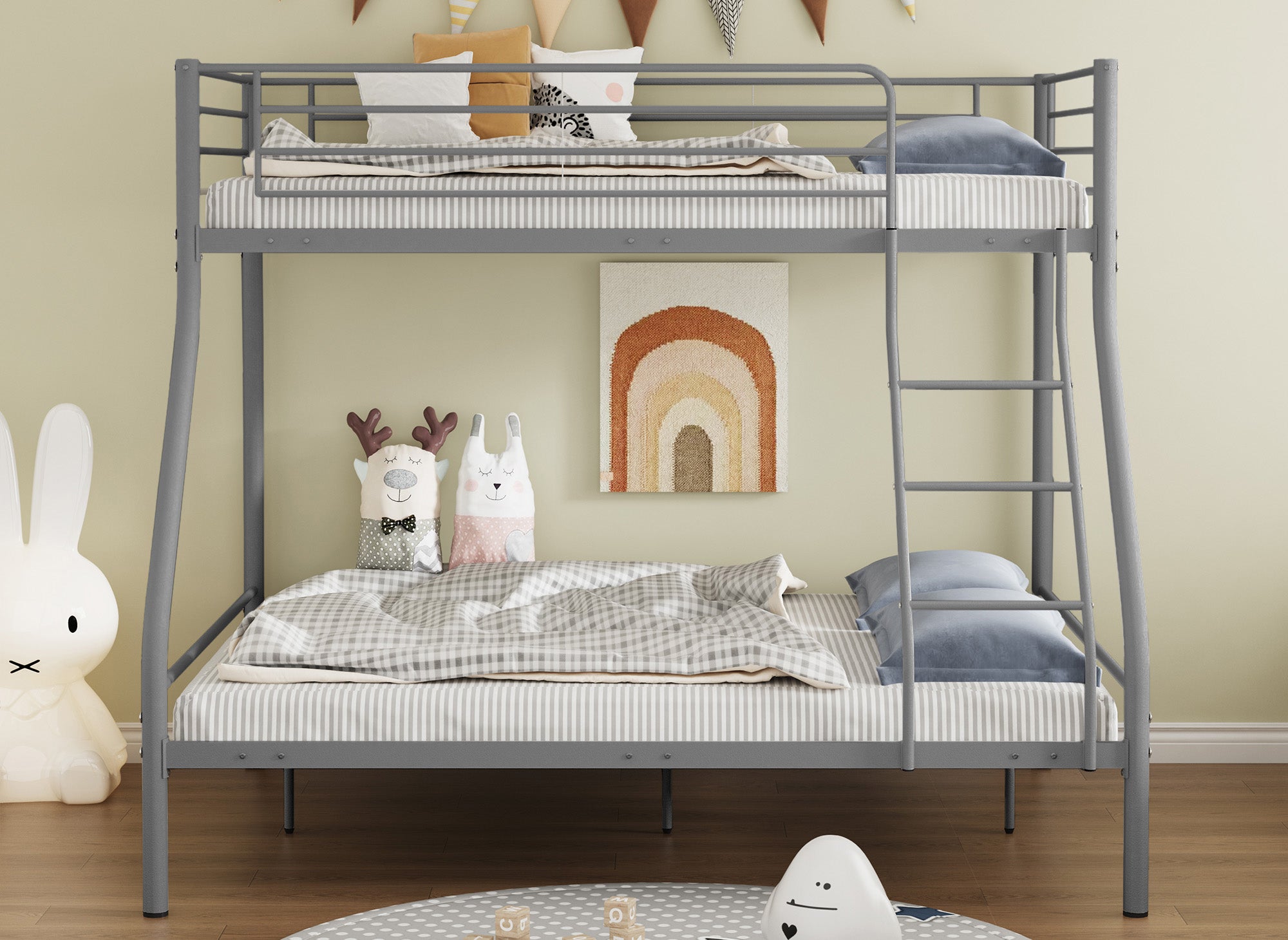 TRINITY 3-Sitzer-Etagenbett aus grauem Metall 90 x 190 cm und 140 x 190 cm