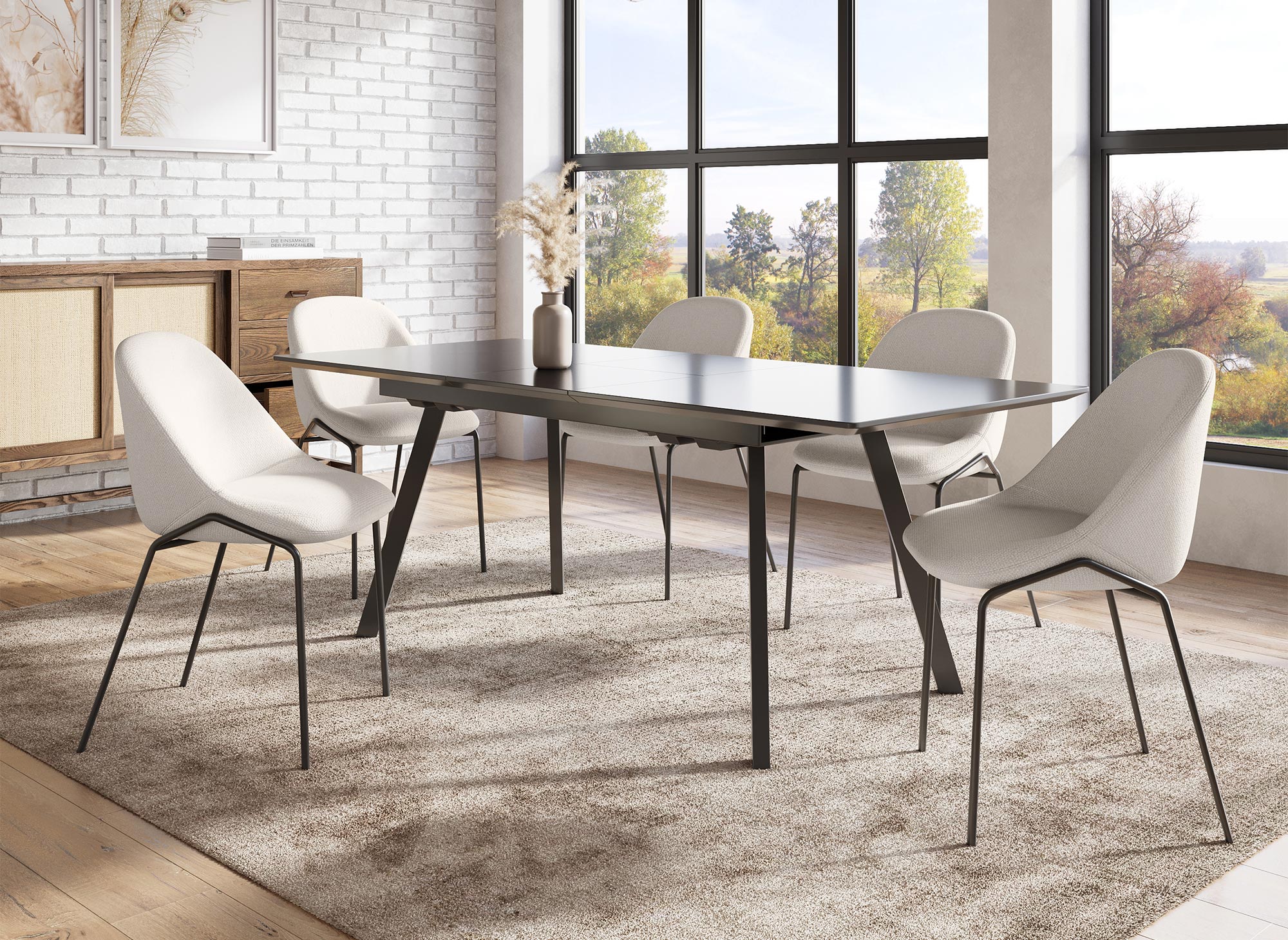 2er Set Designerstühle aus beigem Leinenstoff ZAYA