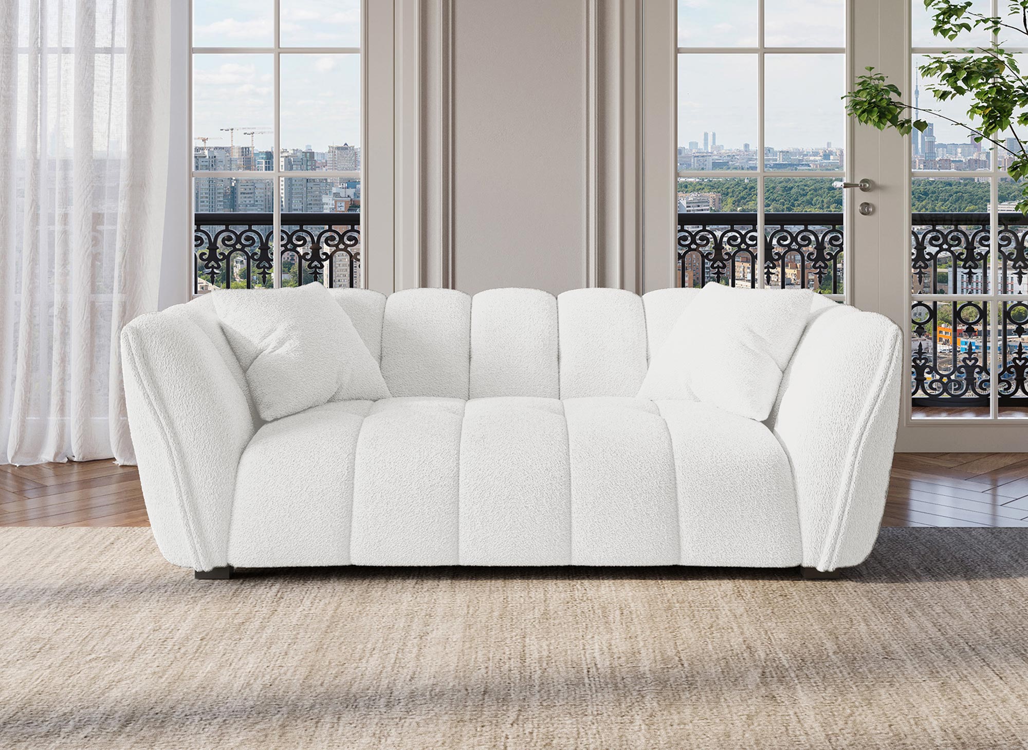 ELENA 3-Sitzer-Sofa in Ecru mit Schaffelleffekt