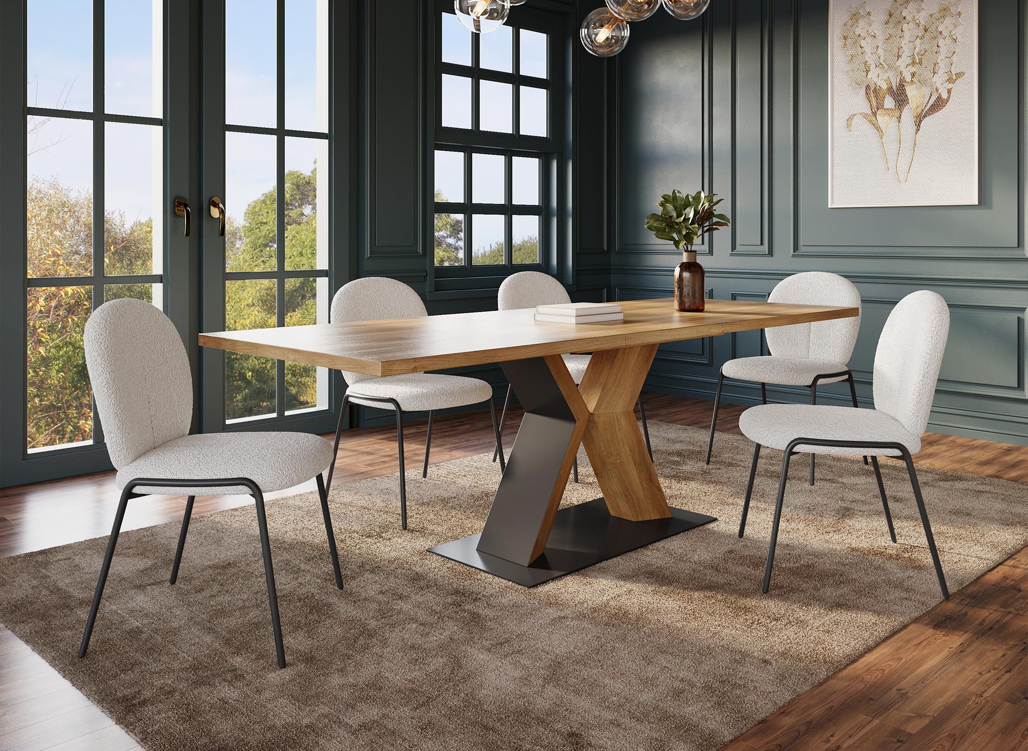 2er Set Designerstühle in weißem Frotteestoff BENTA