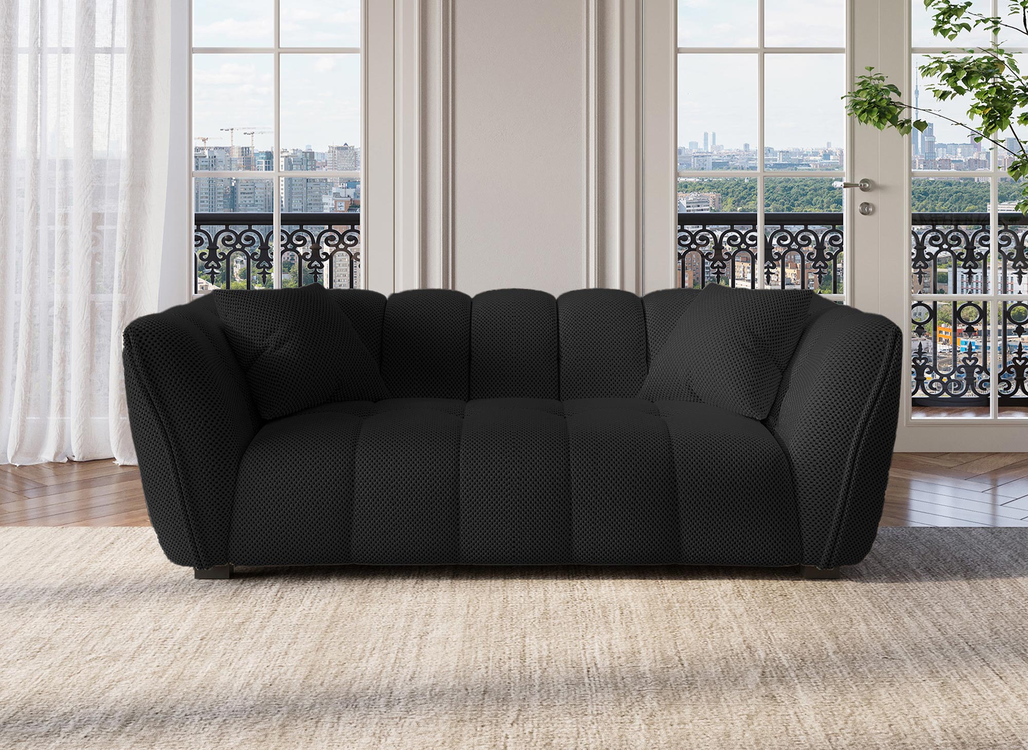 ELENA 2-Sitzer-Sofa aus schwarzem 3D-Stoff