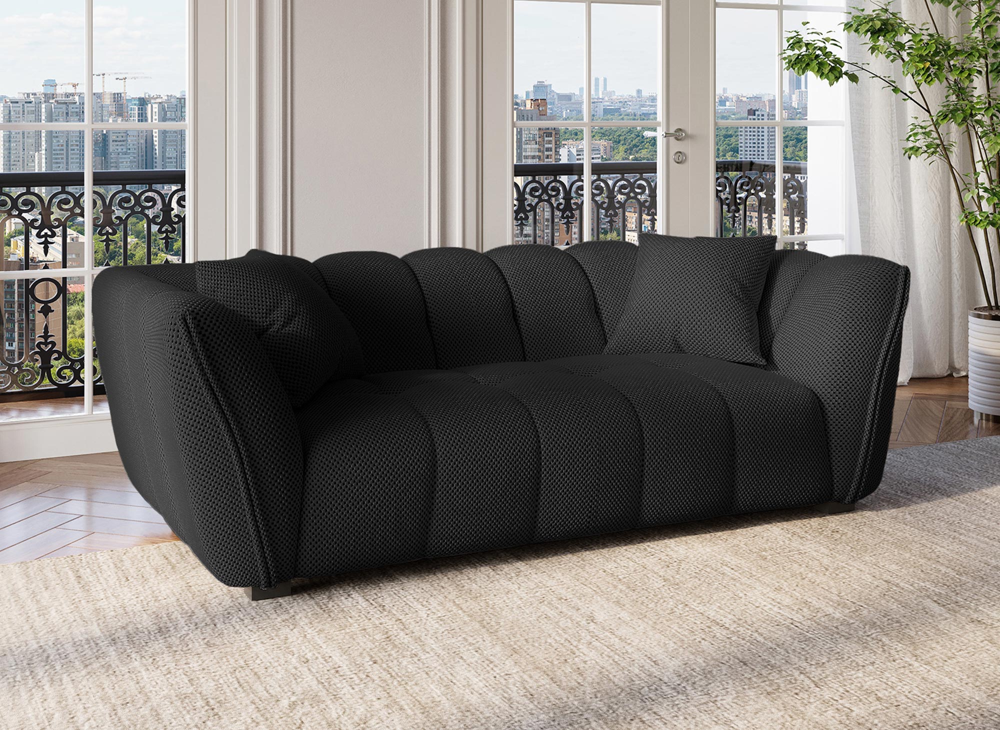 ELENA 2-Sitzer-Sofa aus schwarzem 3D-Stoff