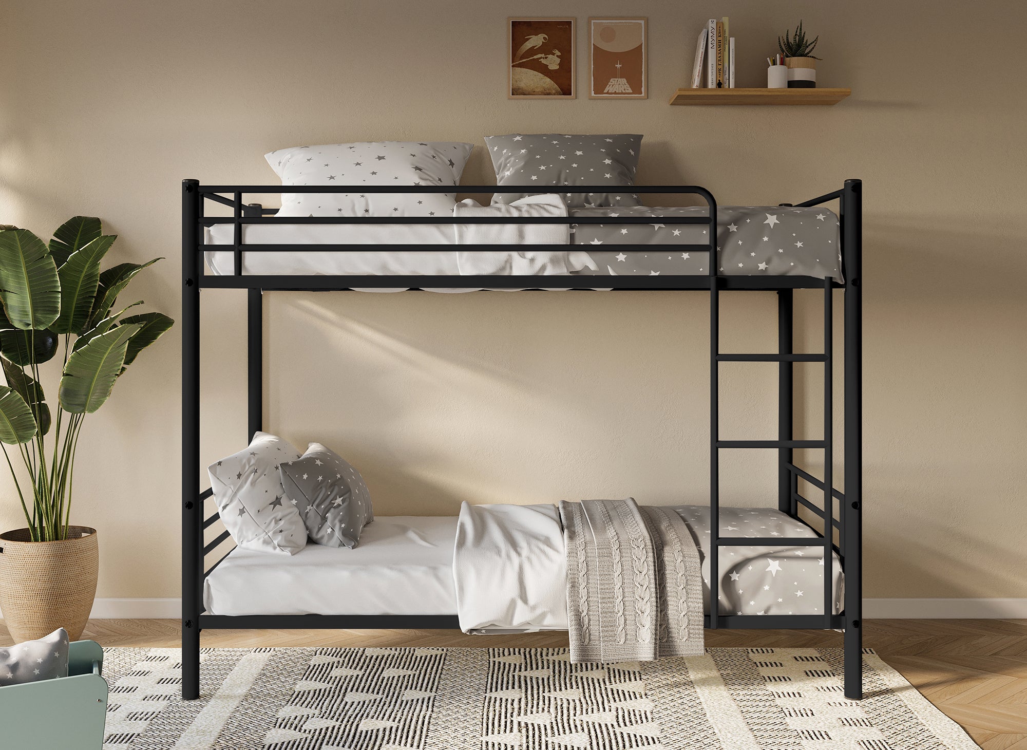 Schwarzes Metall-Etagenbett 90 x 190 cm TWINS + Basis