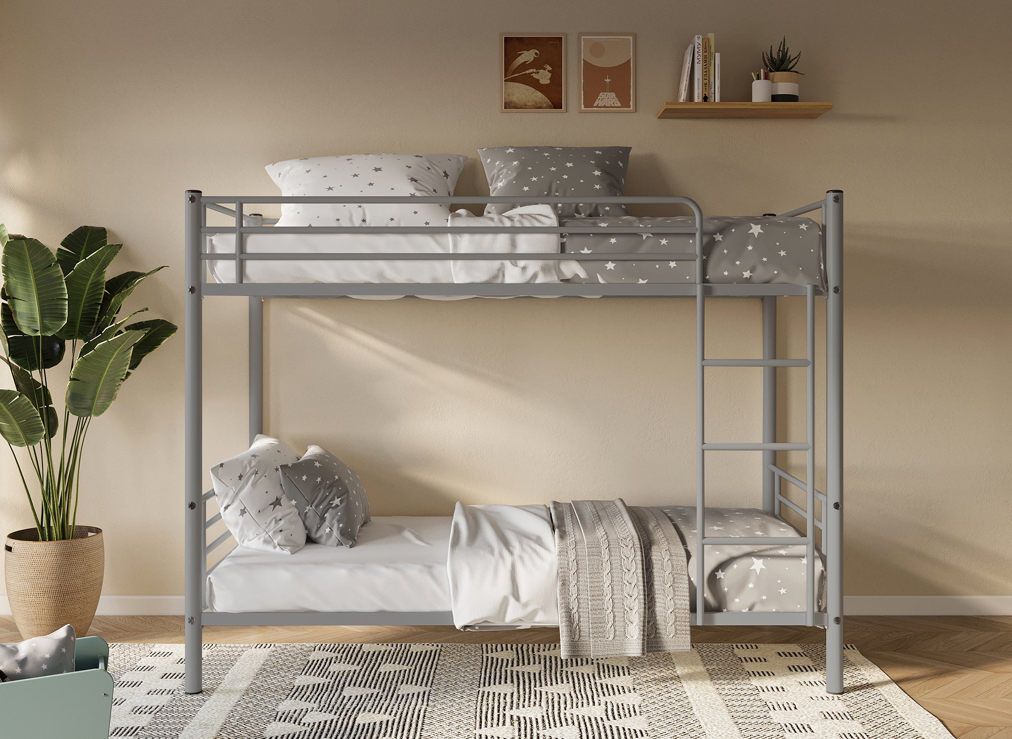 TWINS Etagenbett aus grauem Metall 90 x 190 cm + Bettgestelle